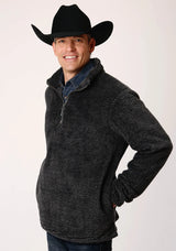 Mens Gray Melange Fleece 3/4 Zip Pullover - ROPER - Flyclothing LLC