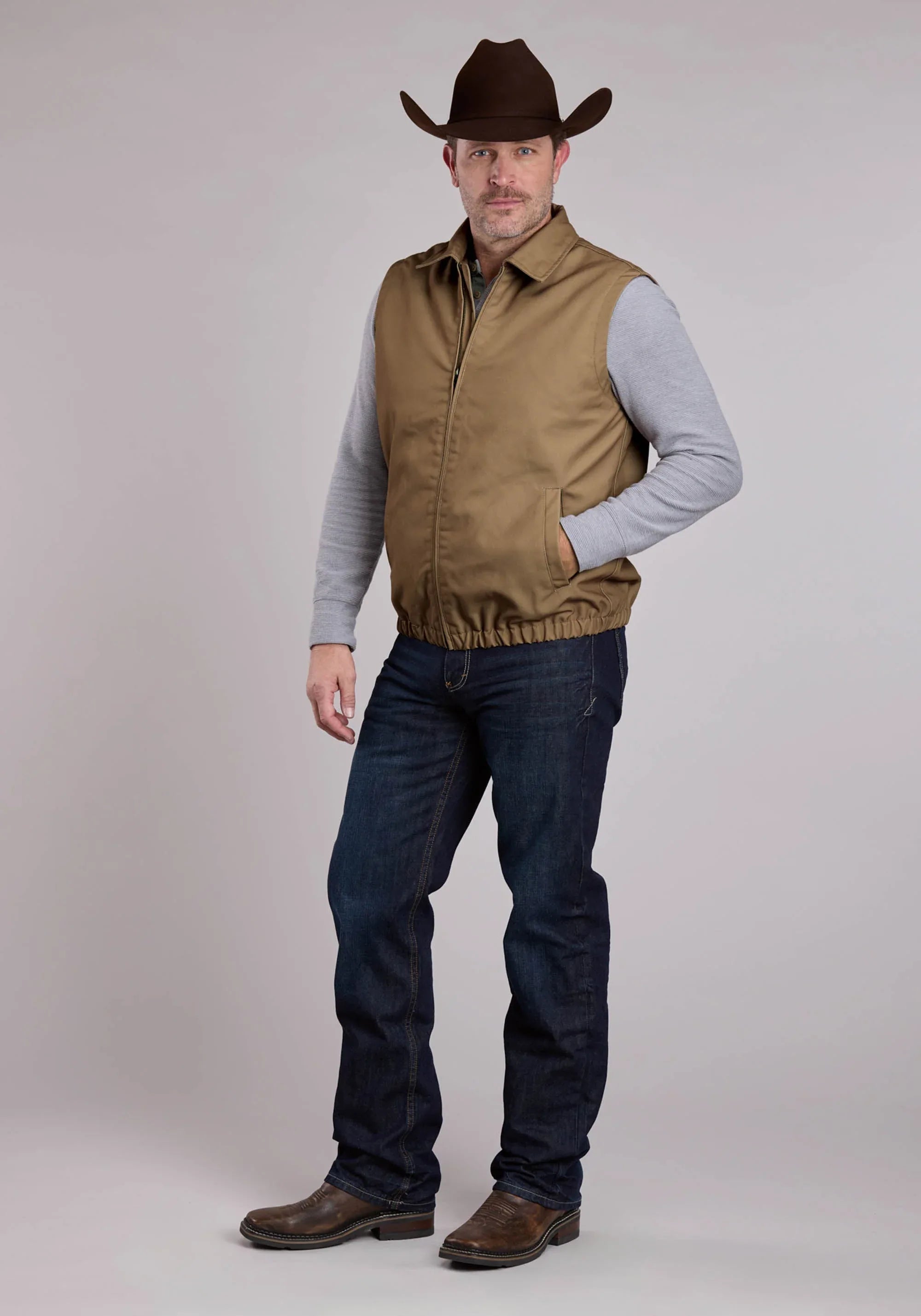 Mens Vest Zipper Canvas Zip Front Western Vest - ROPER - Flyclothing LLC