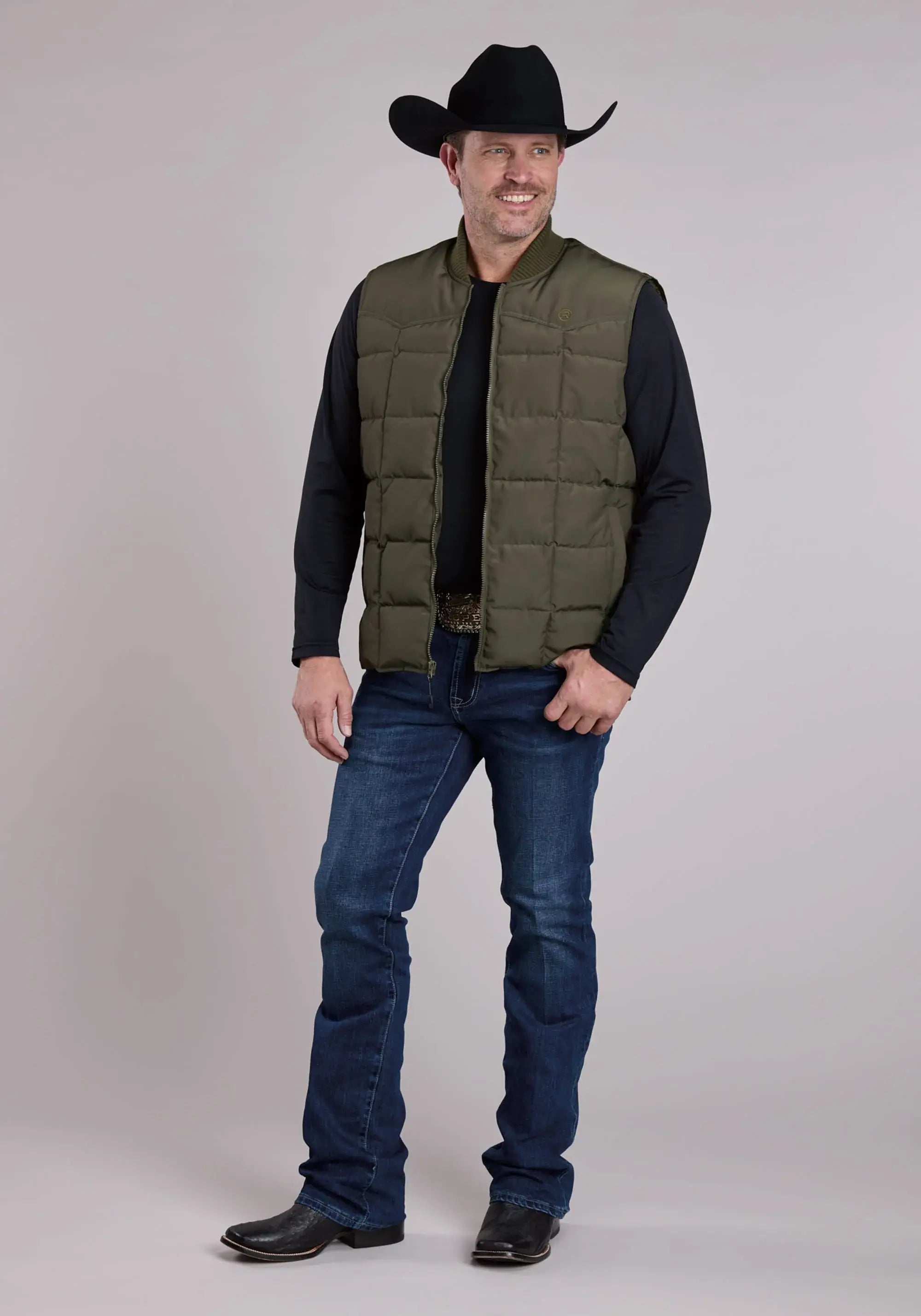 Mens Vest Zipper Performance Canvas Quilted Western Vest - ROPER - Flyclothing LLC