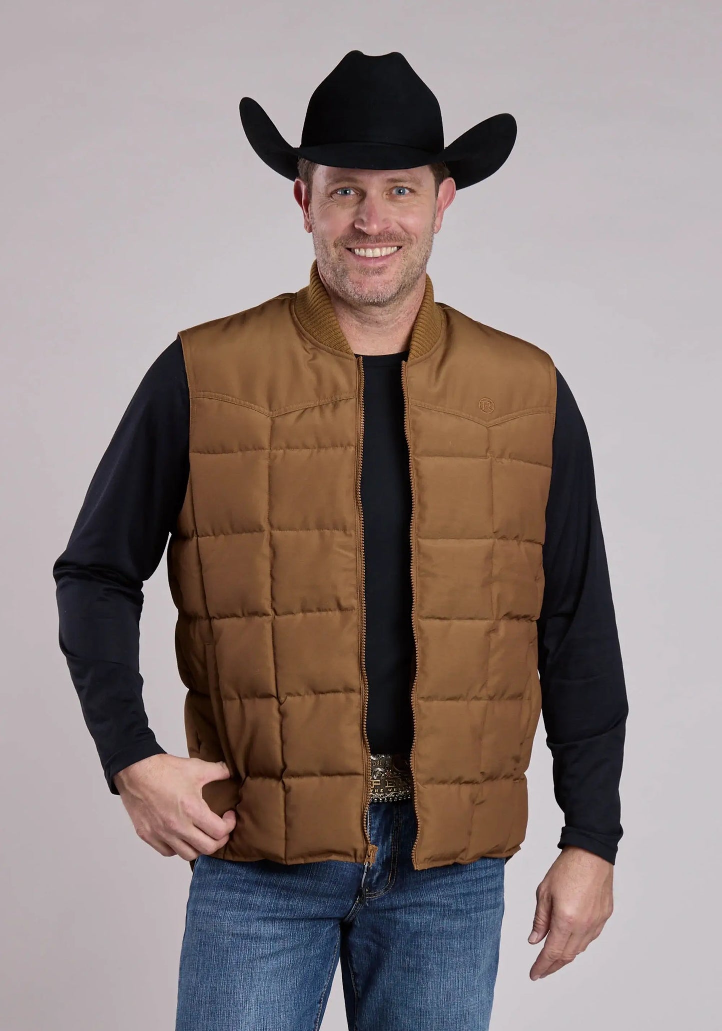 Mens Vest Zipper Performance Canvas Quilted Jacket Western Vest - ROPER - Flyclothing LLC