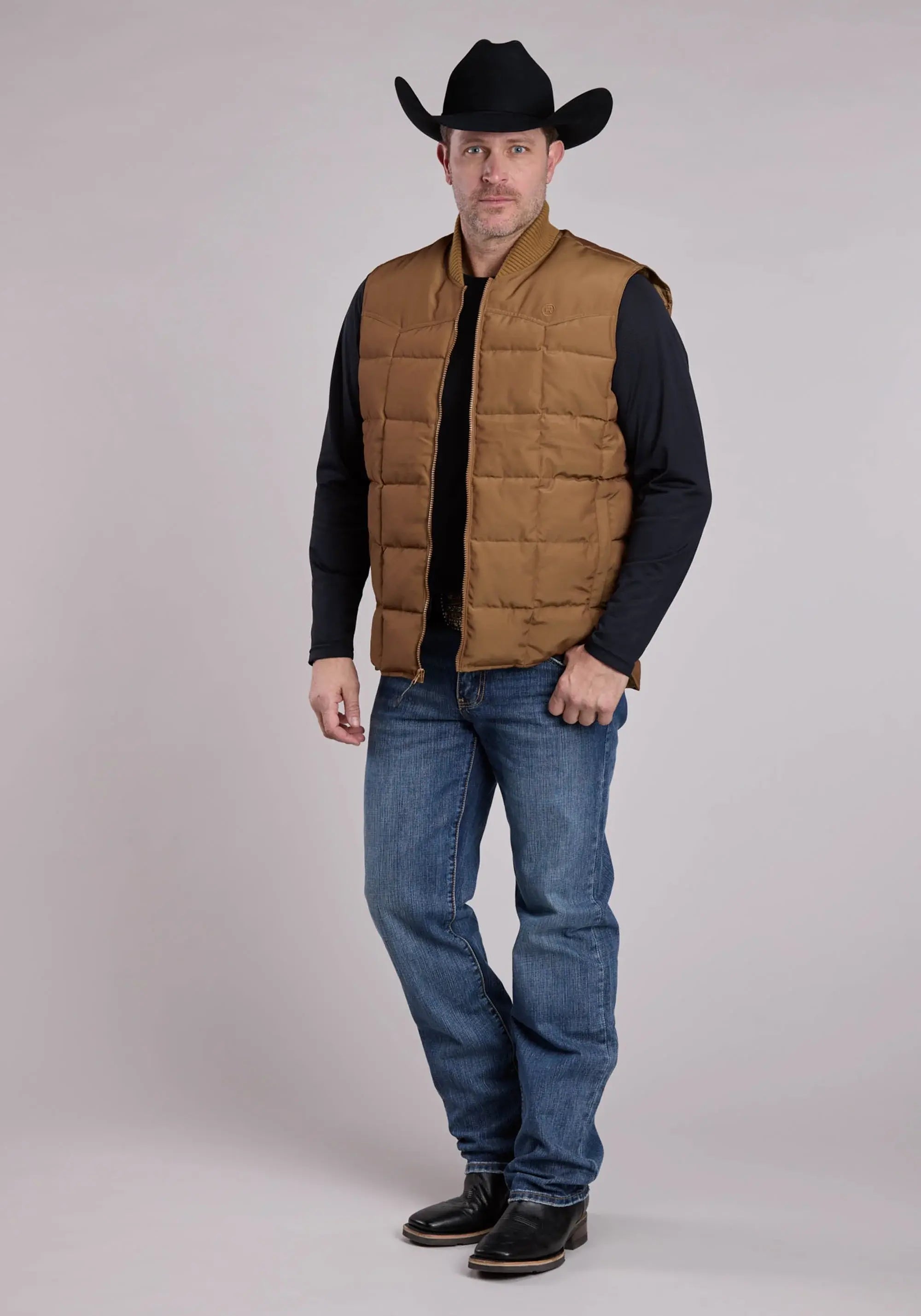 Mens Vest Zipper Performance Canvas Quilted Jacket Western Vest - ROPER - Flyclothing LLC