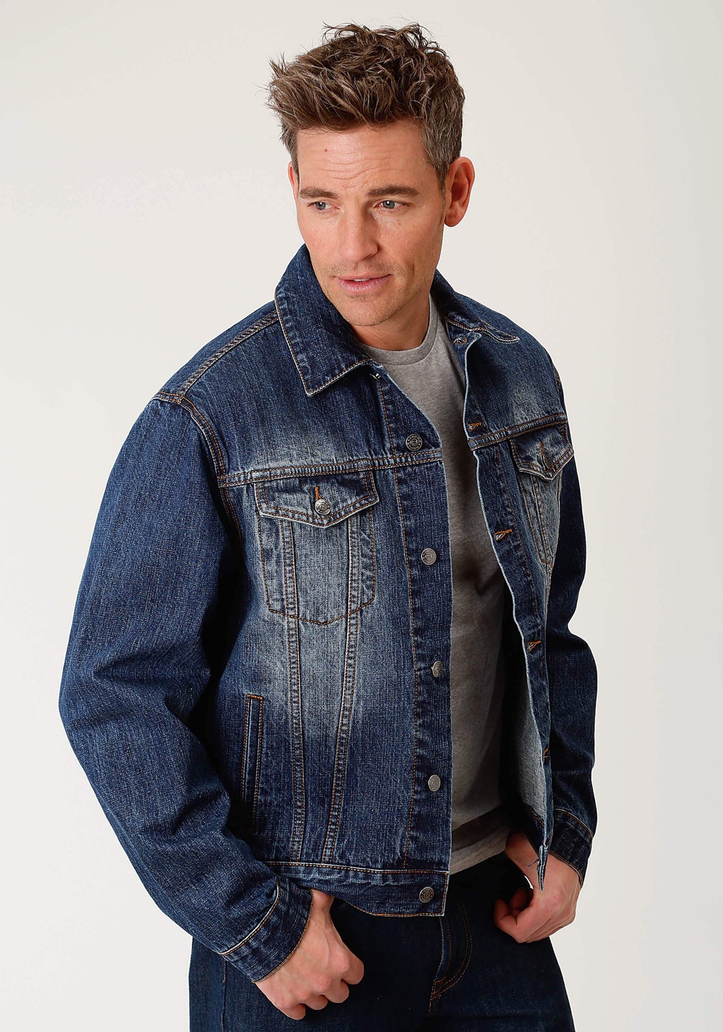 Mens Blue Denim Jacket - ROPER - Flyclothing LLC