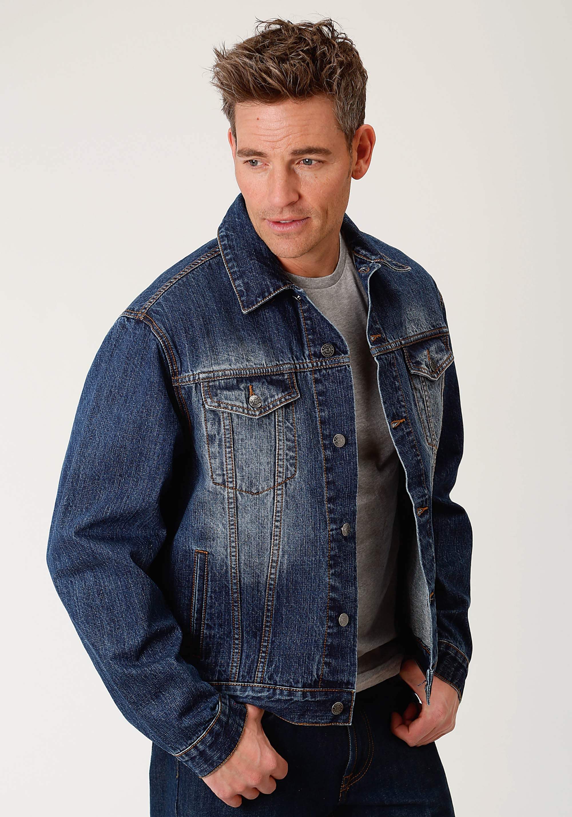 Mens Blue Denim Jacket - ROPER - Flyclothing LLC