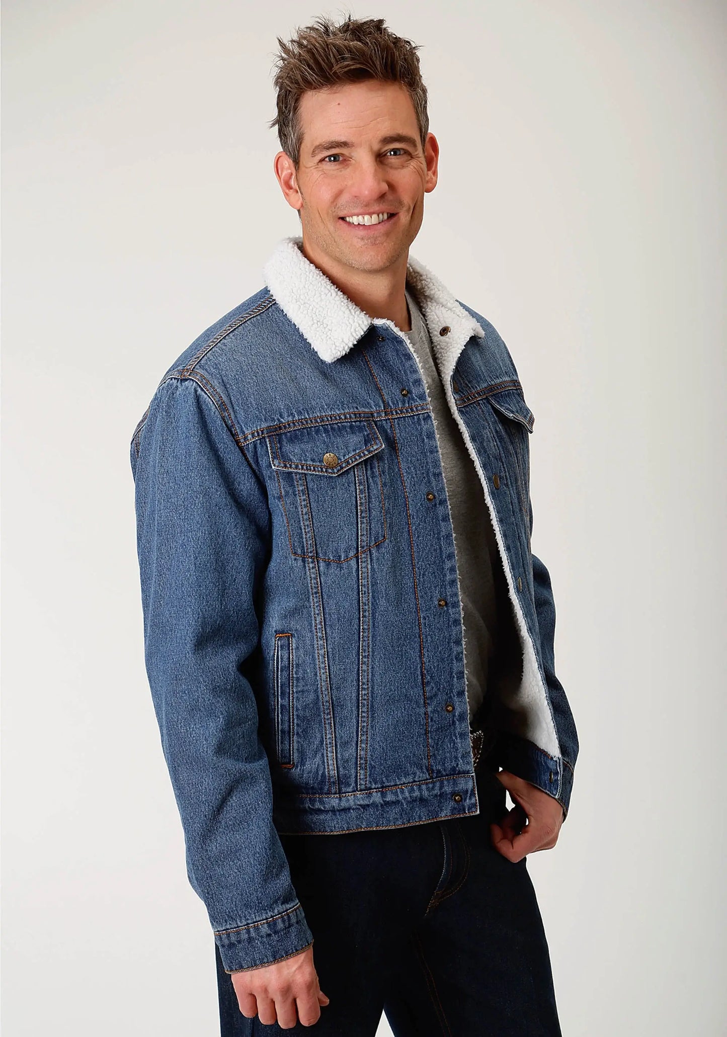 Mens Blue With Sherpa Lining Denim Jacket - ROPER - Flyclothing LLC
