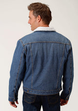 Mens Blue With Sherpa Lining Denim Jacket - ROPER - Flyclothing LLC