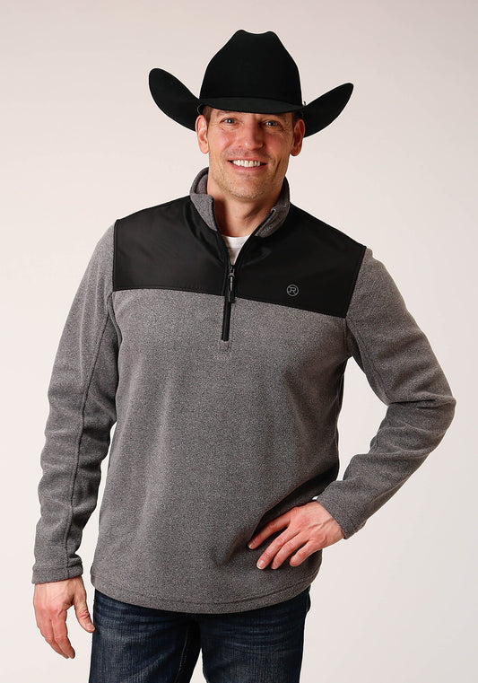 Roper Mens Gry Micro Fleece 3 Qtr Zip Pullover - Roper