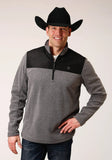 Roper Mens Gry Micro Fleece 3 Qtr Zip Pullover - Roper