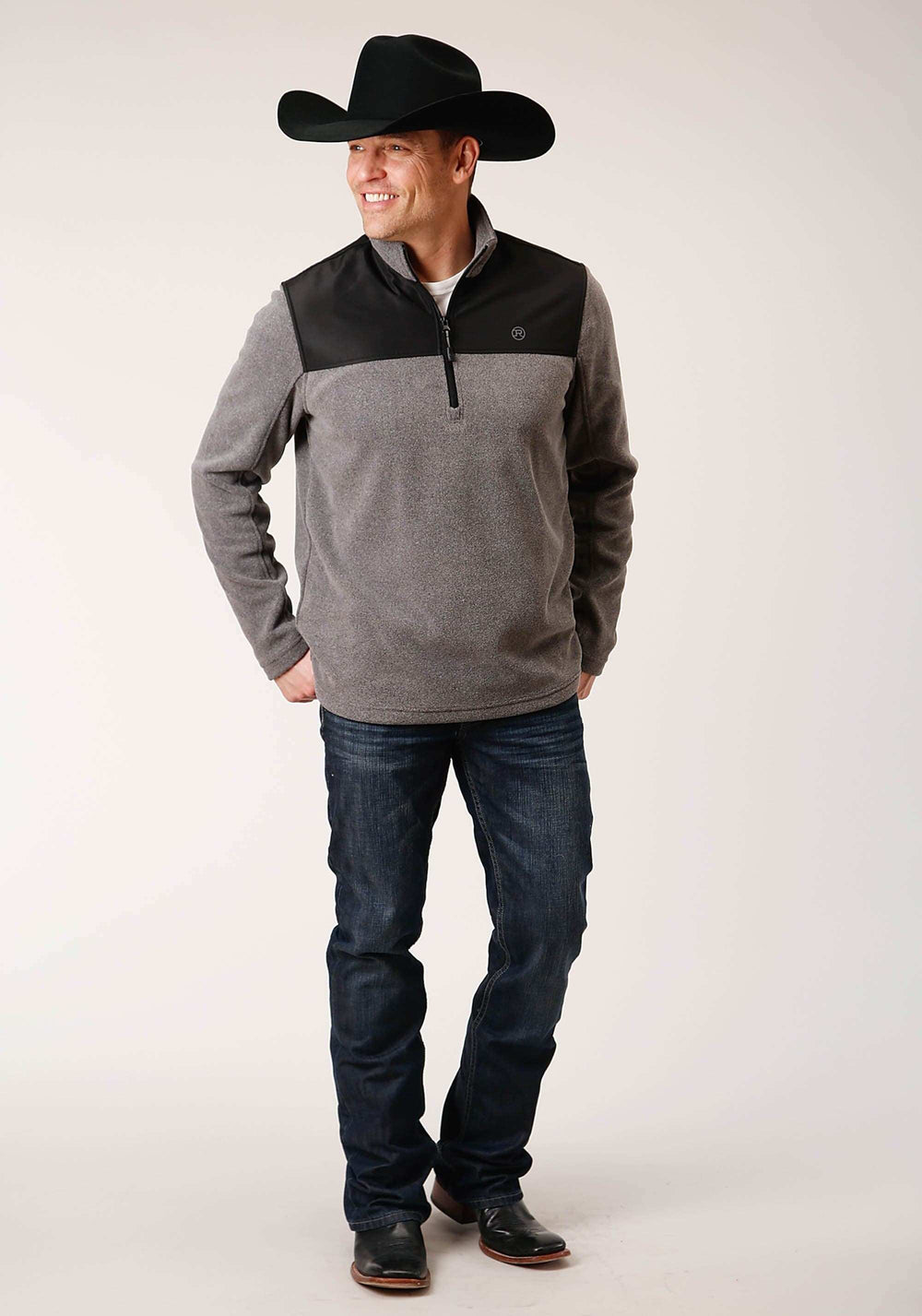 Roper Mens Gry Micro Fleece 3 Qtr Zip Pullover - Roper - Flyclothing LLC