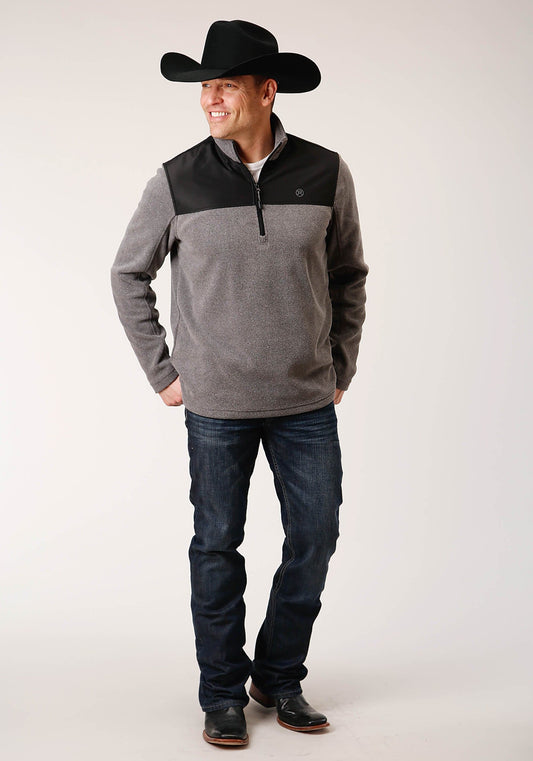 Roper Mens Gry Micro Fleece 3 Qtr Zip Pullover - Roper