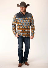 Mens Orange Aztec Print Micro Fleece Pullover - ROPER - Flyclothing LLC