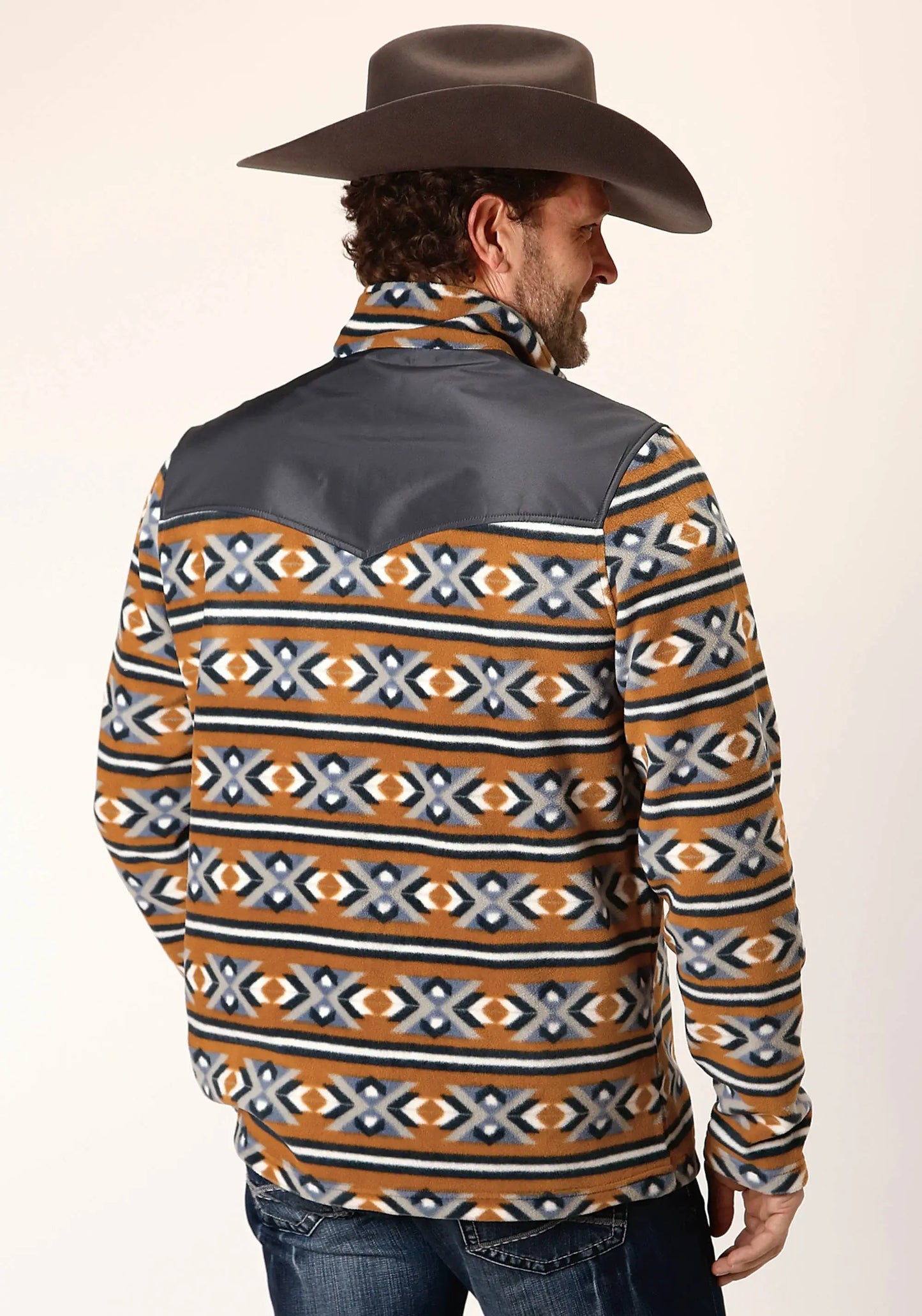 Mens Orange Aztec Print Micro Fleece Pullover - ROPER - Flyclothing LLC