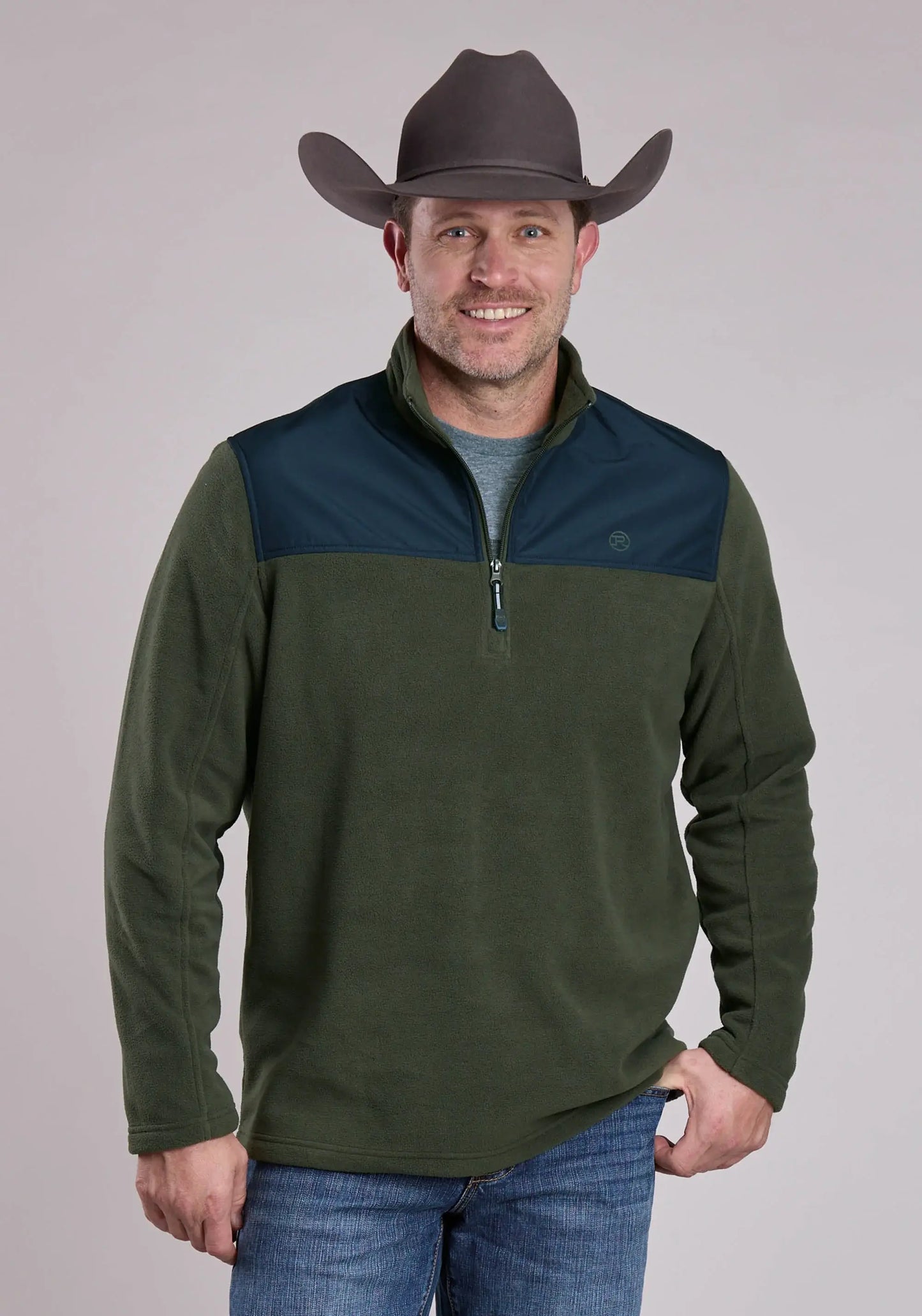 Mens Jacket Zipper Solid Olive Micro Fleece Western Jacket - ROPER - Flyclothing LLC
