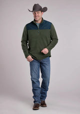 Mens Jacket Zipper Solid Olive Micro Fleece Western Jacket - ROPER - Flyclothing LLC