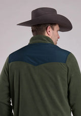 Mens Jacket Zipper Solid Olive Micro Fleece Western Jacket - ROPER - Flyclothing LLC