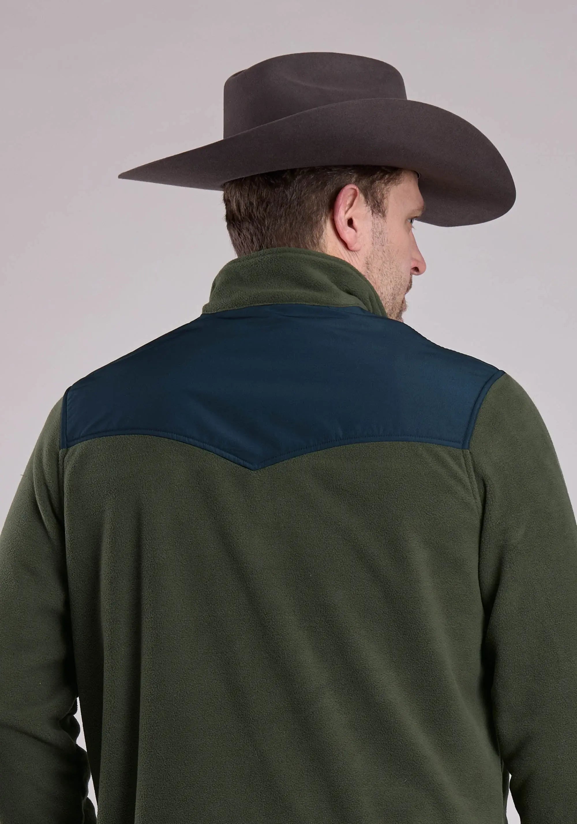 Mens Jacket Zipper Solid Olive Micro Fleece Western Jacket - ROPER - Flyclothing LLC