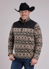 Mens Jacket Zipper Br Black Aztec Print Micro Fleece Western Jacket - ROPER - Flyclothing LLC