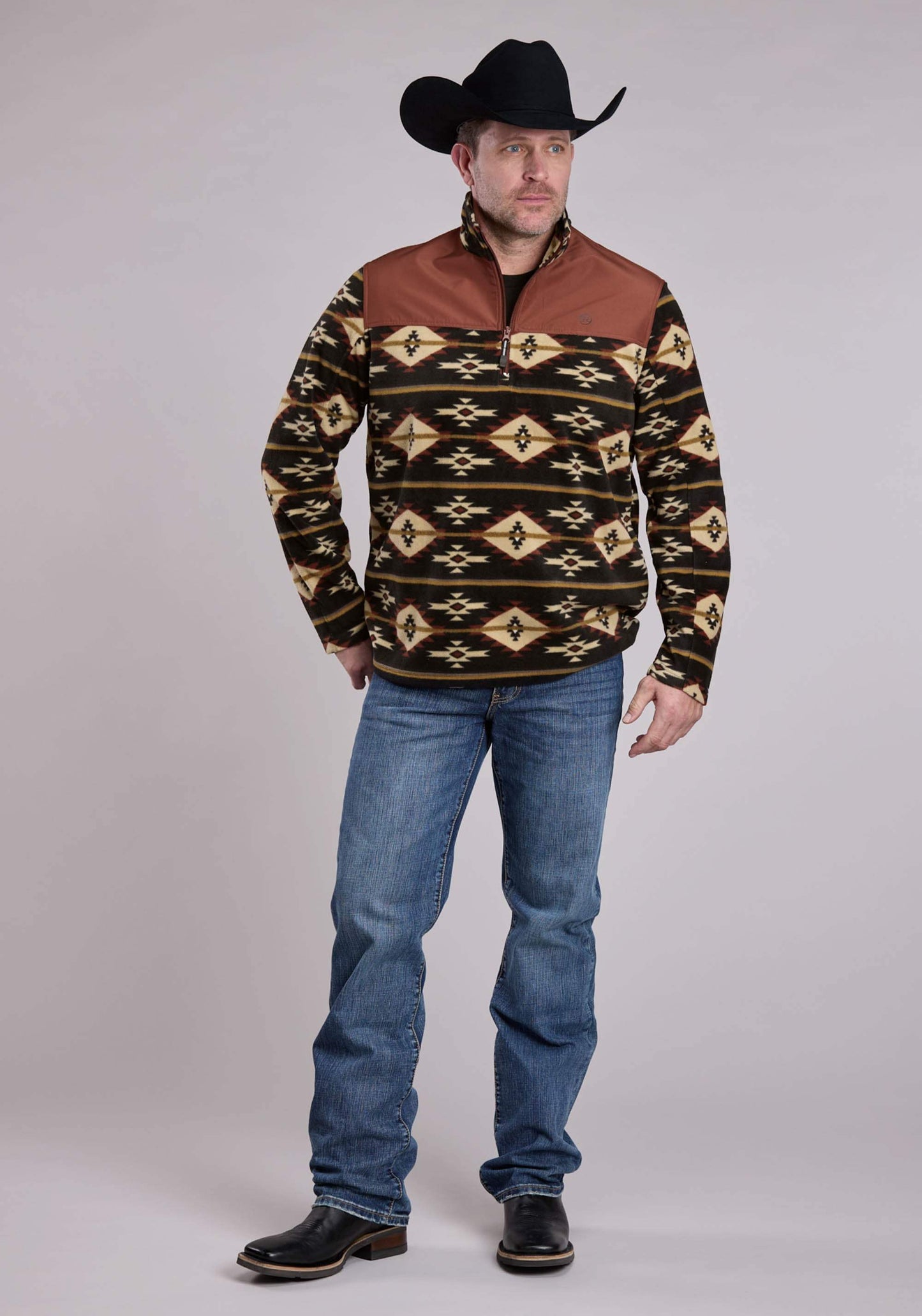 Roper Mens Jacket Zipper Black Go Rt Aztec Print Micro Fleece Western Jacket - Roper - Flyclothing LLC