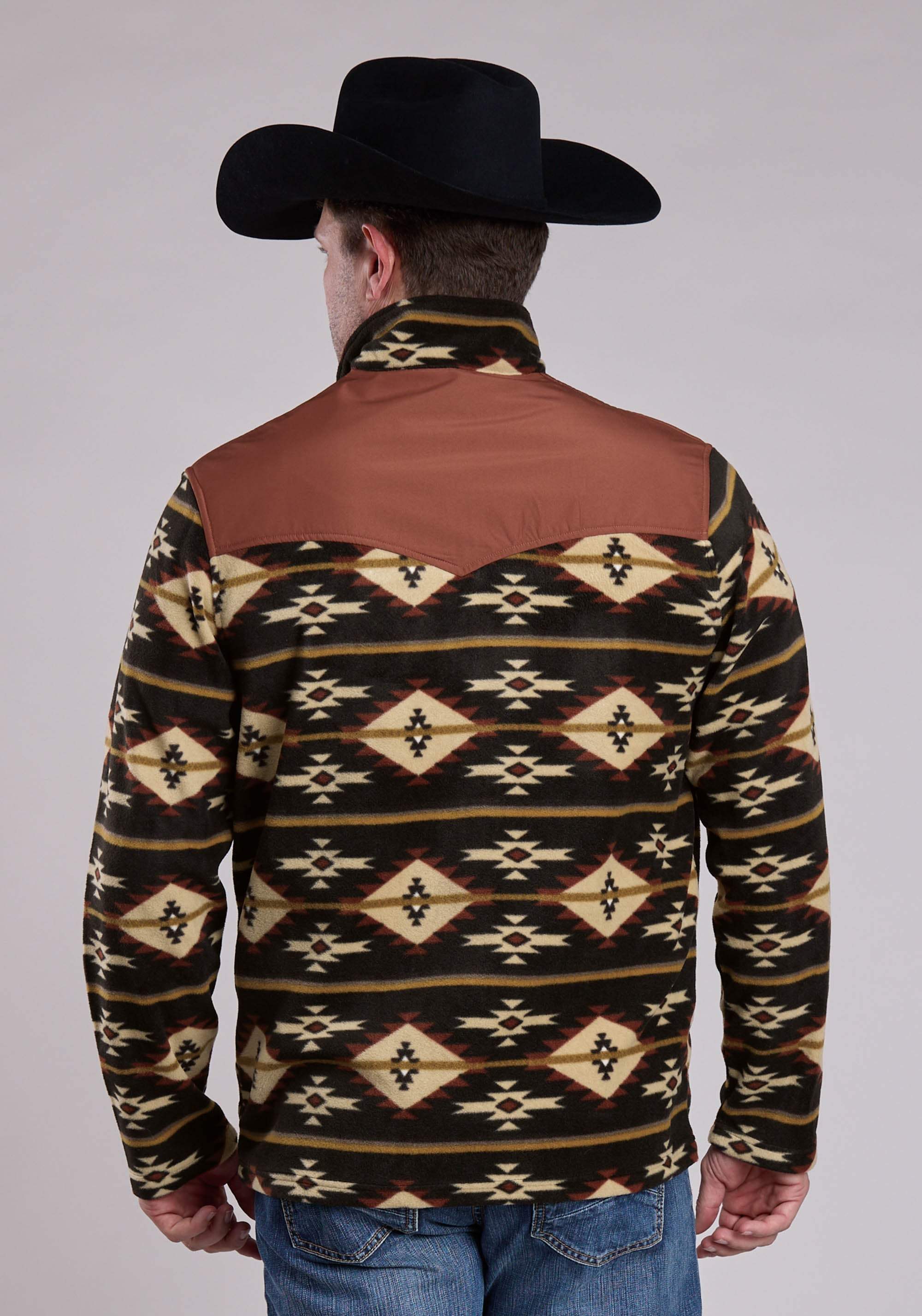 Roper Mens Jacket Zipper Black Go Rt Aztec Print Micro Fleece Western Jacket - Roper - Flyclothing LLC