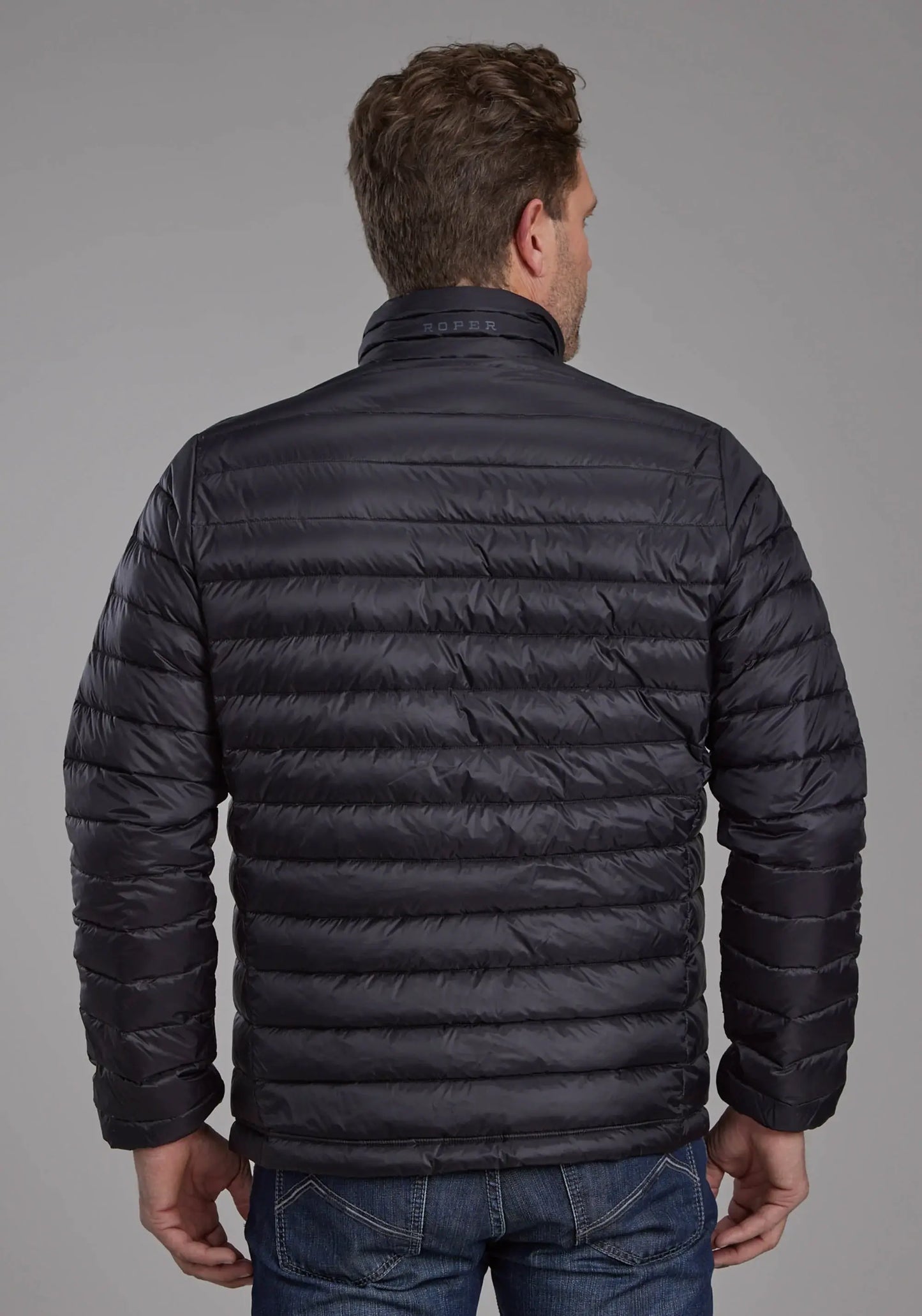Mens Black Nylon Down Proof Coated Zipper Jacket - ROPER - Flyclothing LLC
