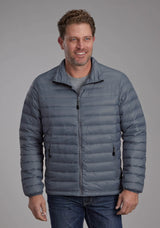 Mens Silver Blue Down Proof Coated Zipper Jacket - ROPER - Flyclothing LLC