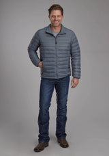 Mens Silver Blue Down Proof Coated Zipper Jacket - ROPER - Flyclothing LLC