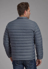 Mens Silver Blue Down Proof Coated Zipper Jacket - ROPER - Flyclothing LLC