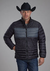 Mens Black Nylon Down Zipper Jacket - ROPER - Flyclothing LLC