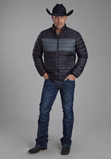 Mens Black Nylon Down Zipper Jacket - ROPER - Flyclothing LLC