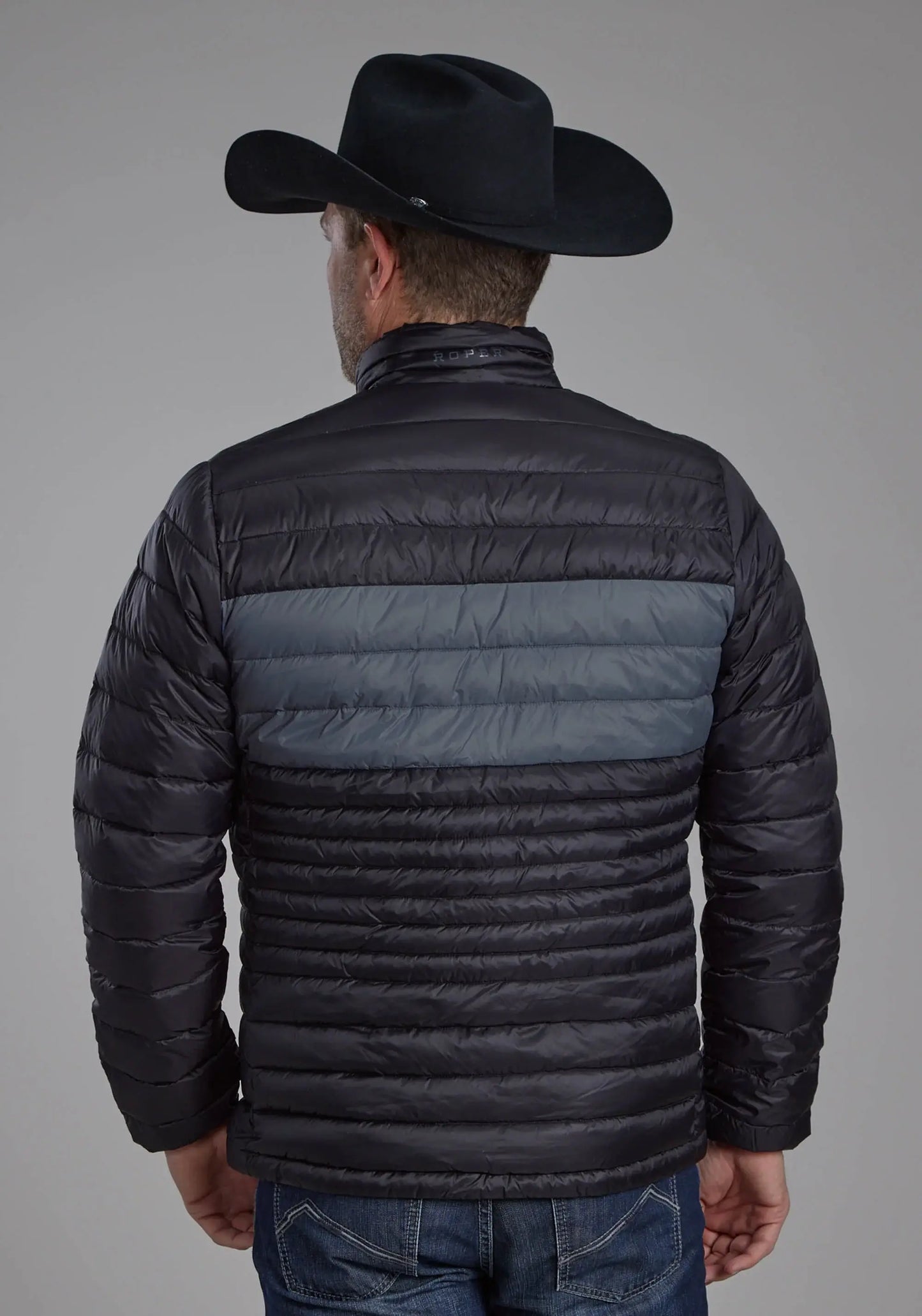 Mens Black Nylon Down Zipper Jacket - ROPER - Flyclothing LLC