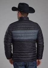 Mens Black Nylon Down Zipper Jacket - ROPER - Flyclothing LLC