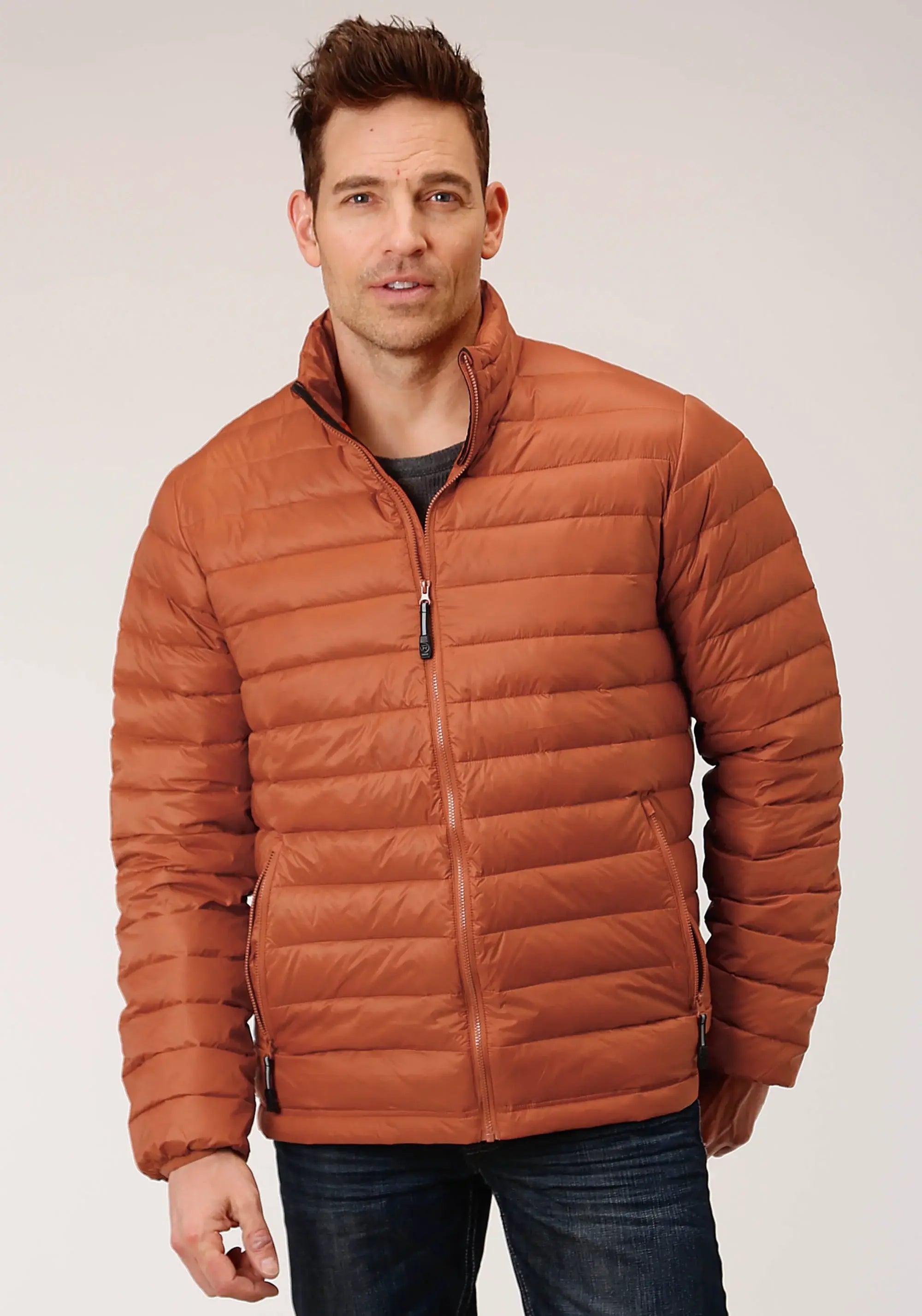 Mens Down Proof Coated Jacket Rust - ROPER - Flyclothing LLC