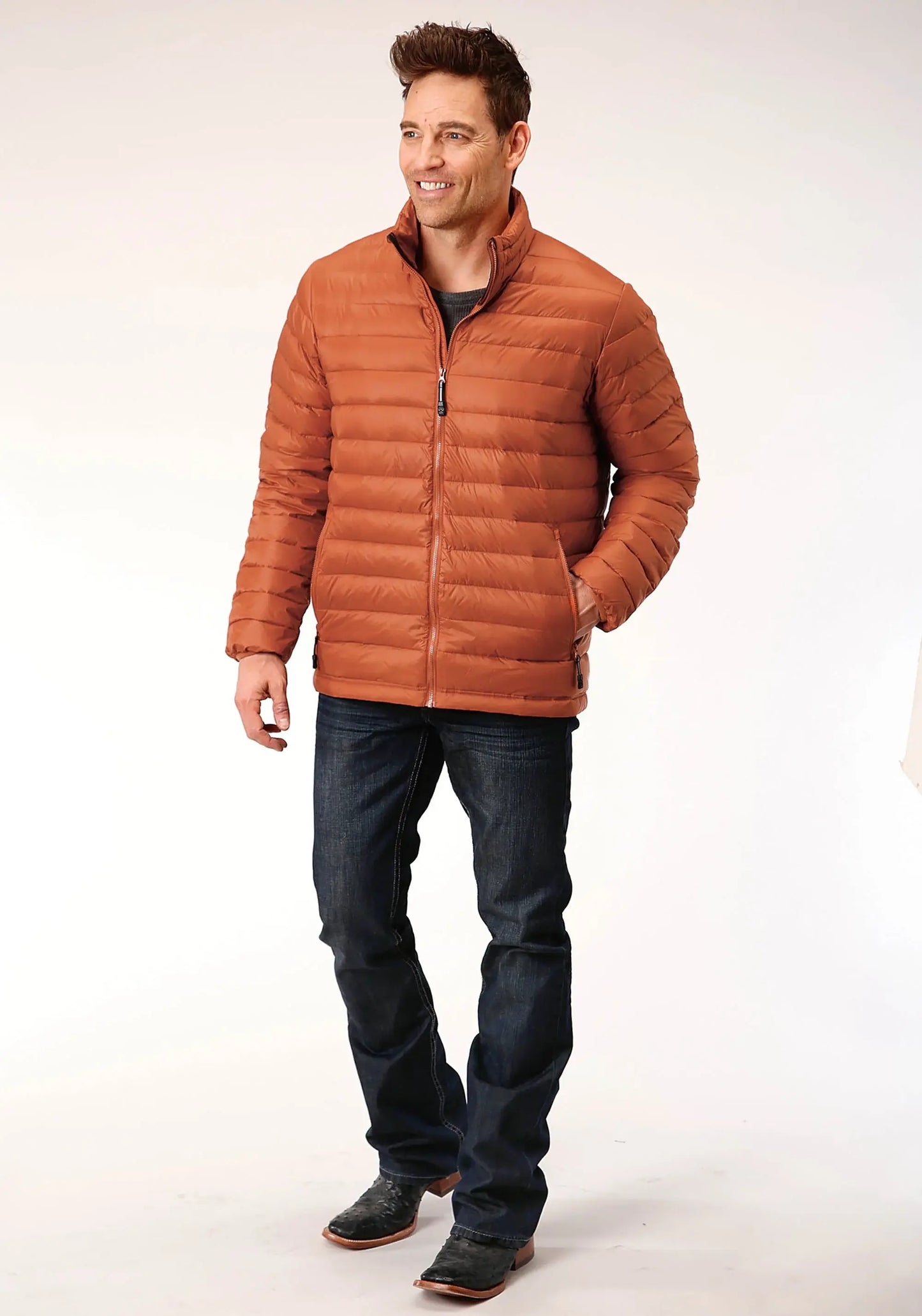 Mens Down Proof Coated Jacket Rust - ROPER - Flyclothing LLC