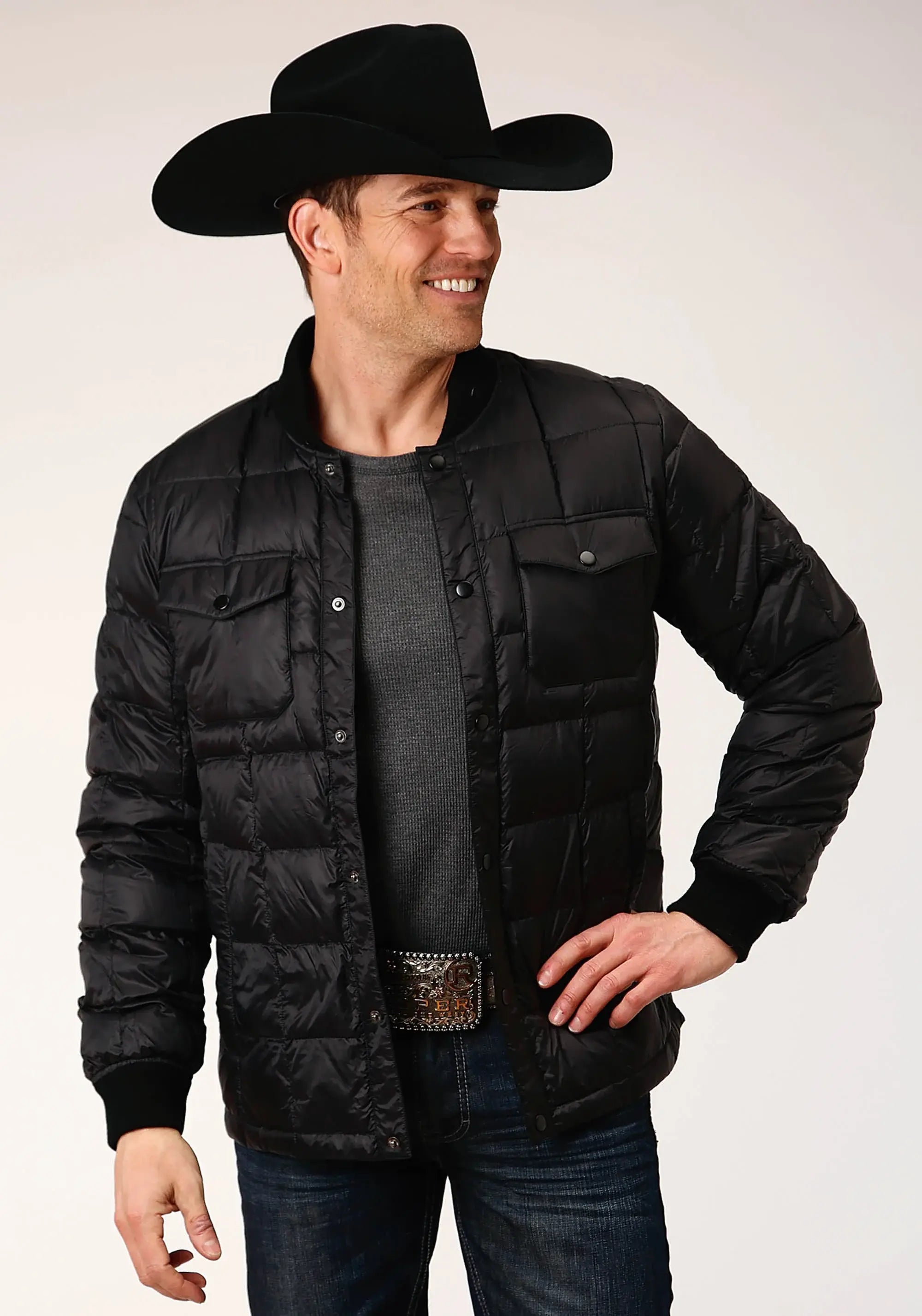Mens Down Proof Coated Jacket Black - ROPER - Flyclothing LLC