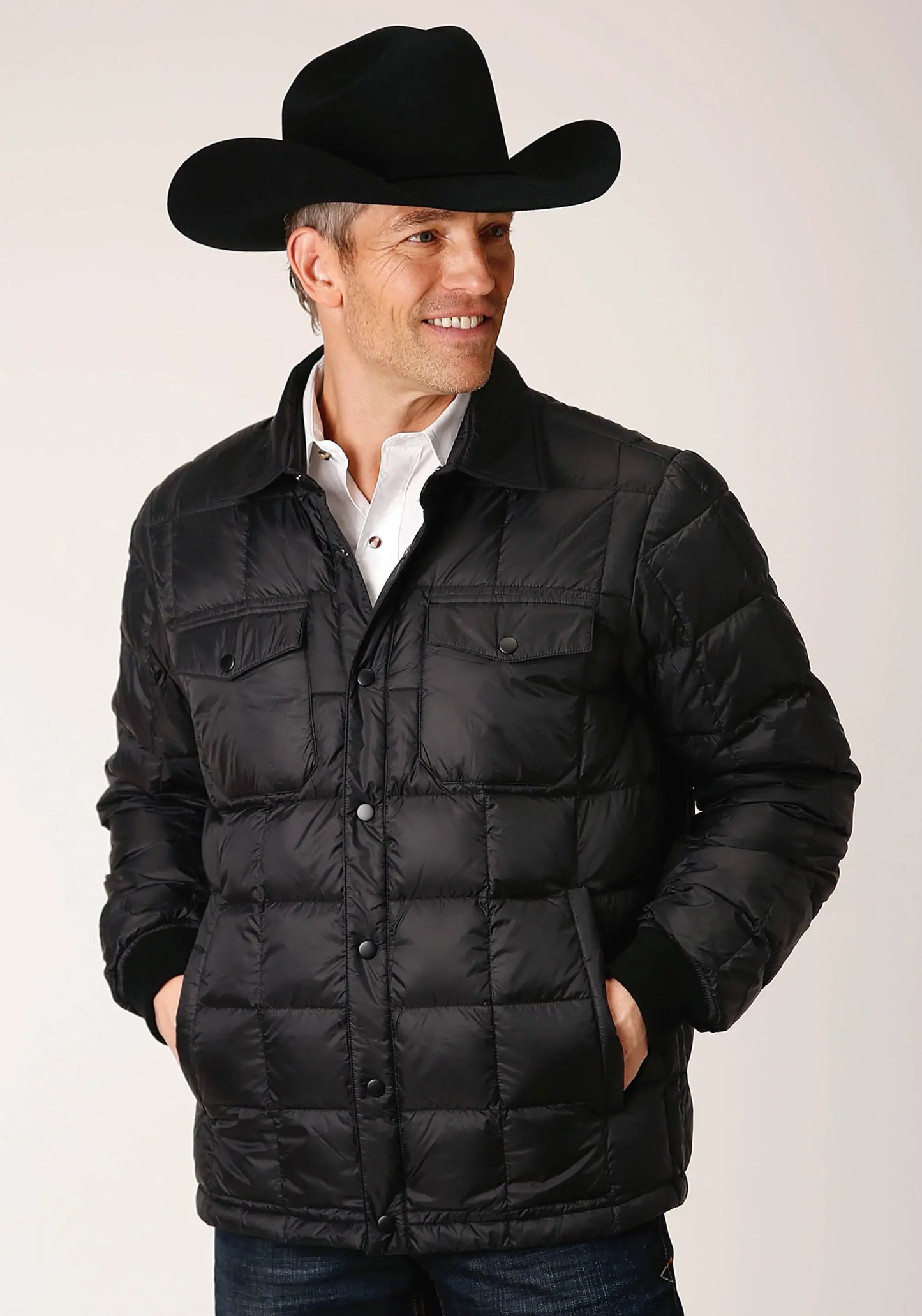 Mens Black Nylon Down Proof Coated Jacket - ROPER - Flyclothing LLC