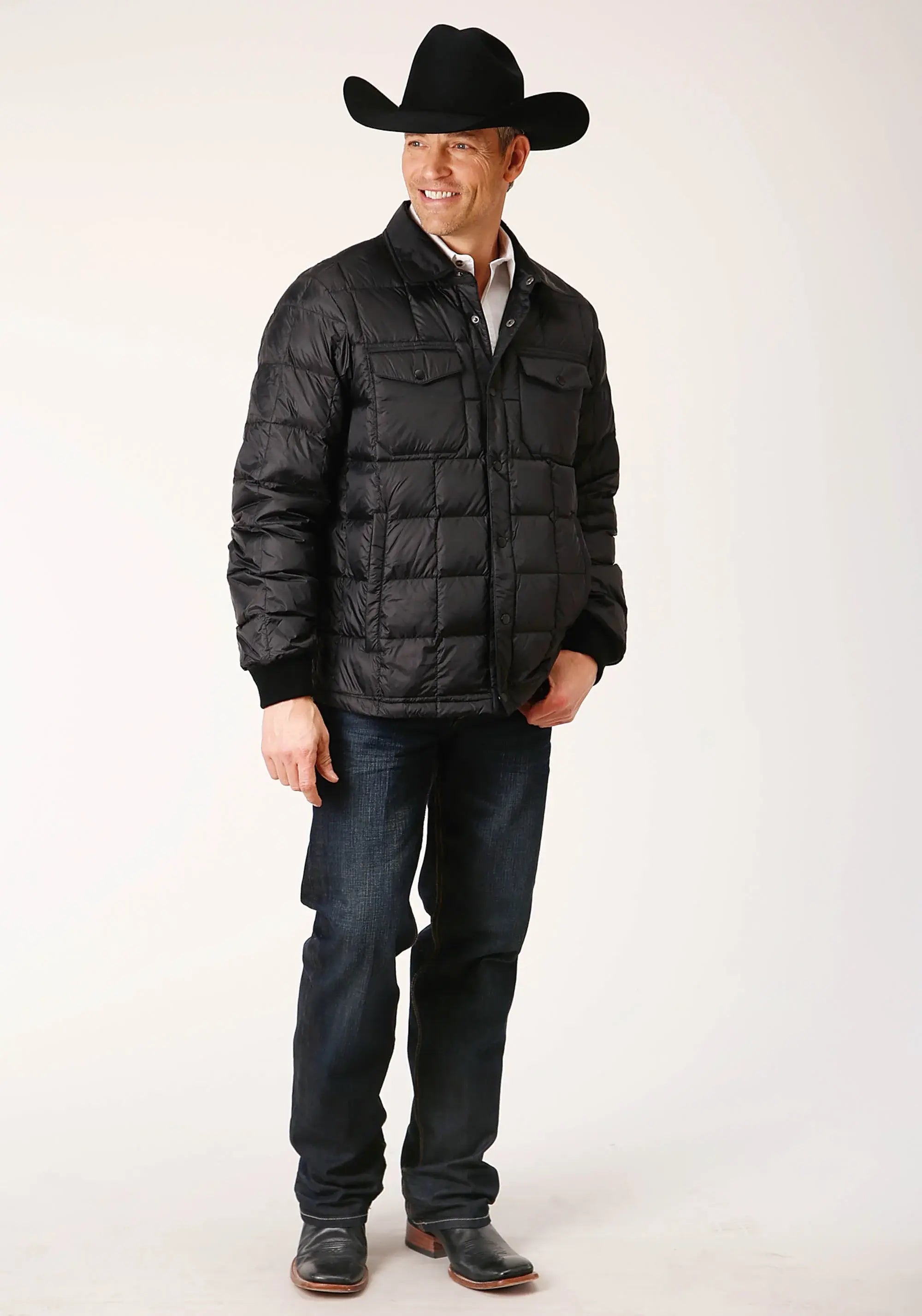 Mens Black Nylon Down Proof Coated Jacket - ROPER - Flyclothing LLC