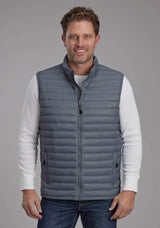 Mens Silver Blue Down Proof Coated Zipper Vest - ROPER - Flyclothing LLC