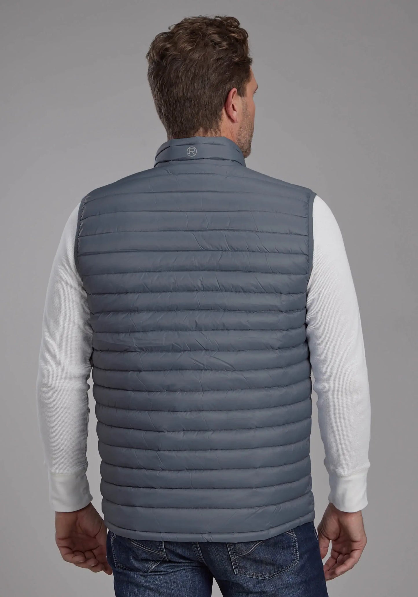 Mens Silver Blue Down Proof Coated Zipper Vest - ROPER - Flyclothing LLC