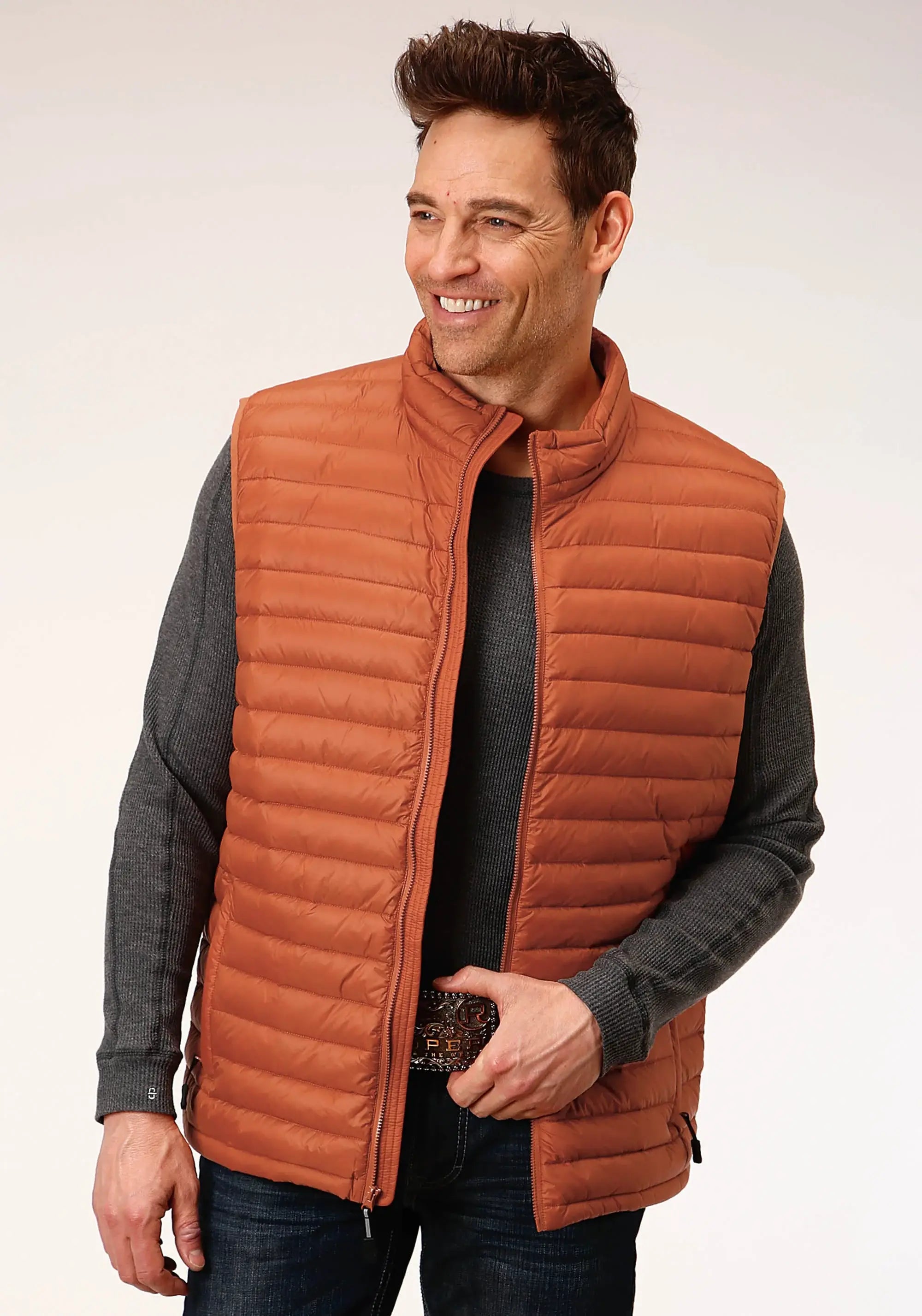 Mens Down Proof Coated Vest Rust Vest - ROPER - Flyclothing LLC