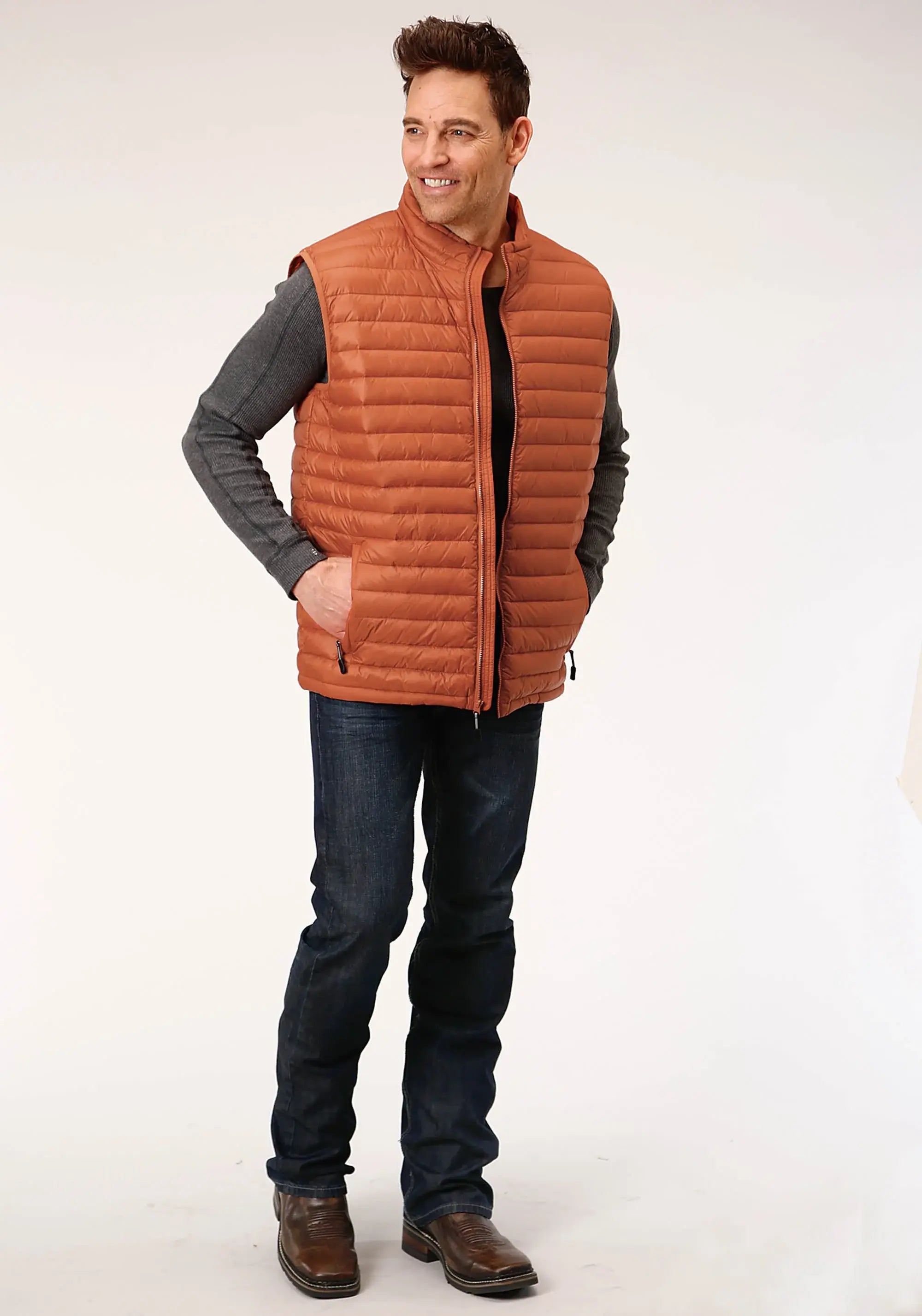Mens Down Proof Coated Vest Rust Vest - ROPER - Flyclothing LLC