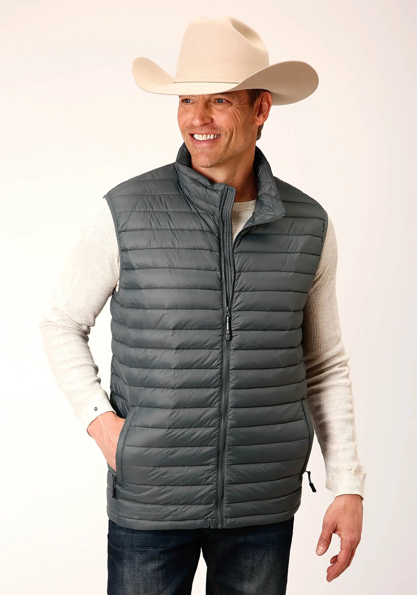Mens Black Nylon Down Proof Coated Vest - ROPER - Flyclothing LLC