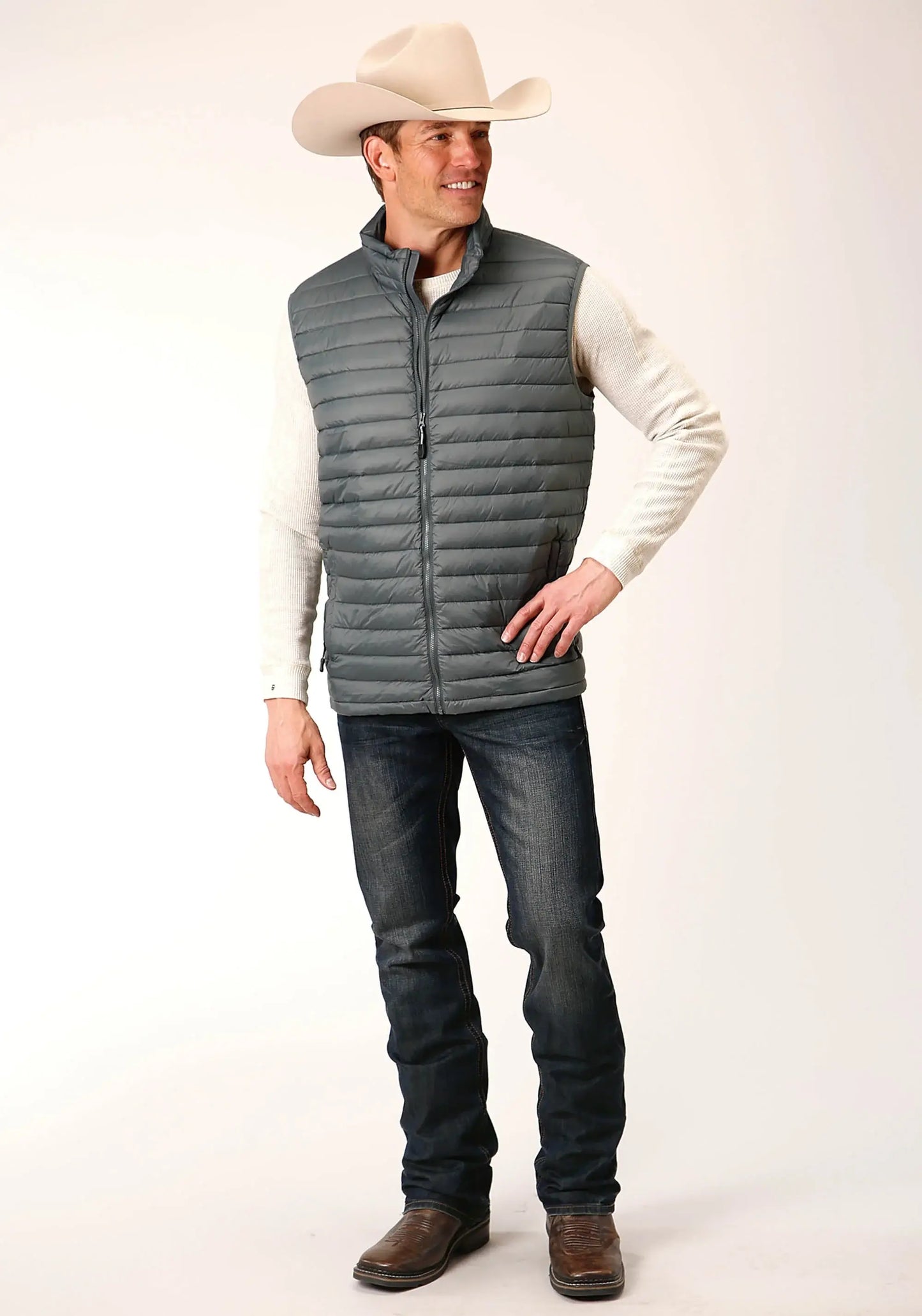 Mens Black Nylon Down Proof Coated Vest - ROPER - Flyclothing LLC