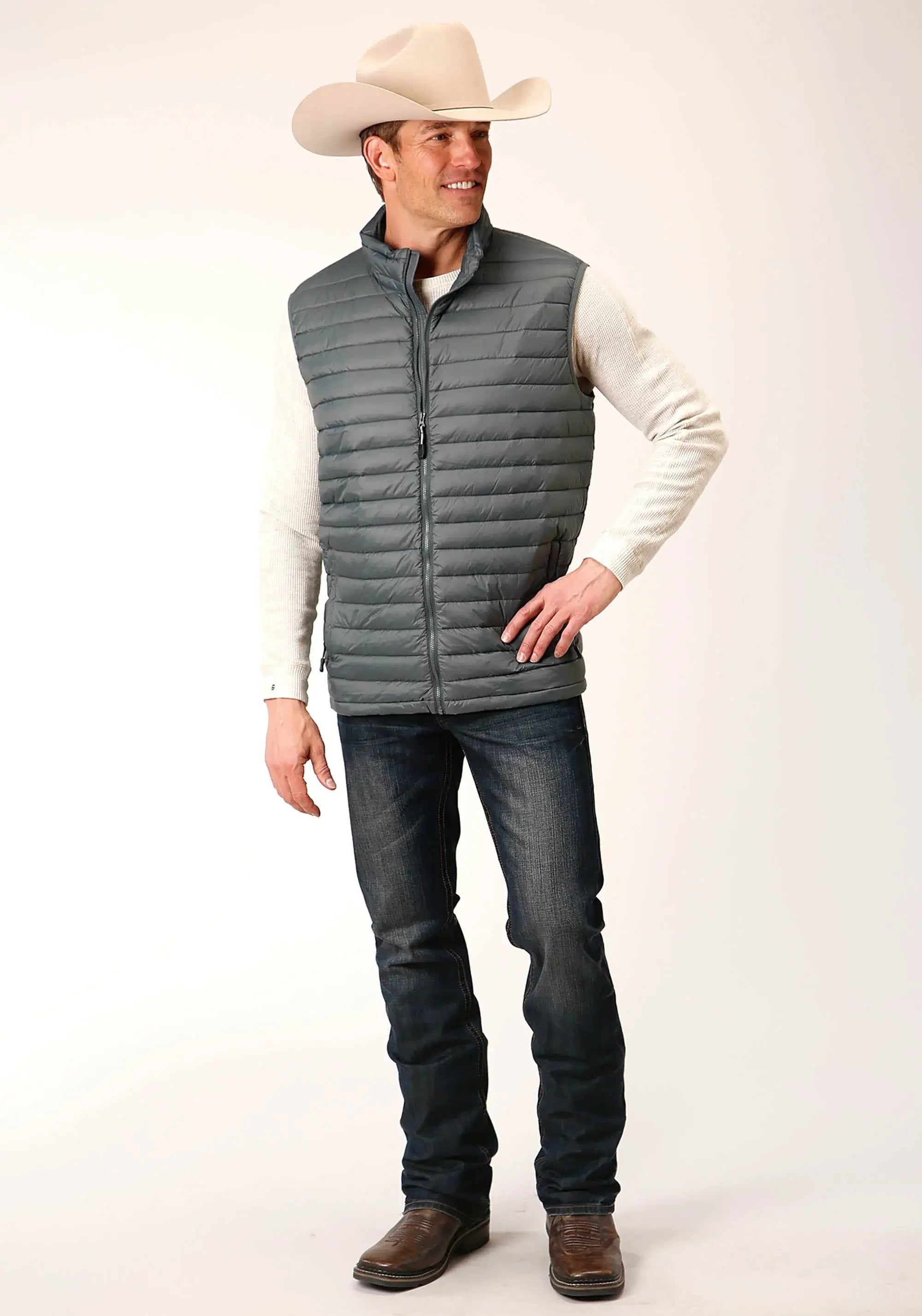 Mens Black Nylon Down Proof Coated Vest - ROPER - Flyclothing LLC