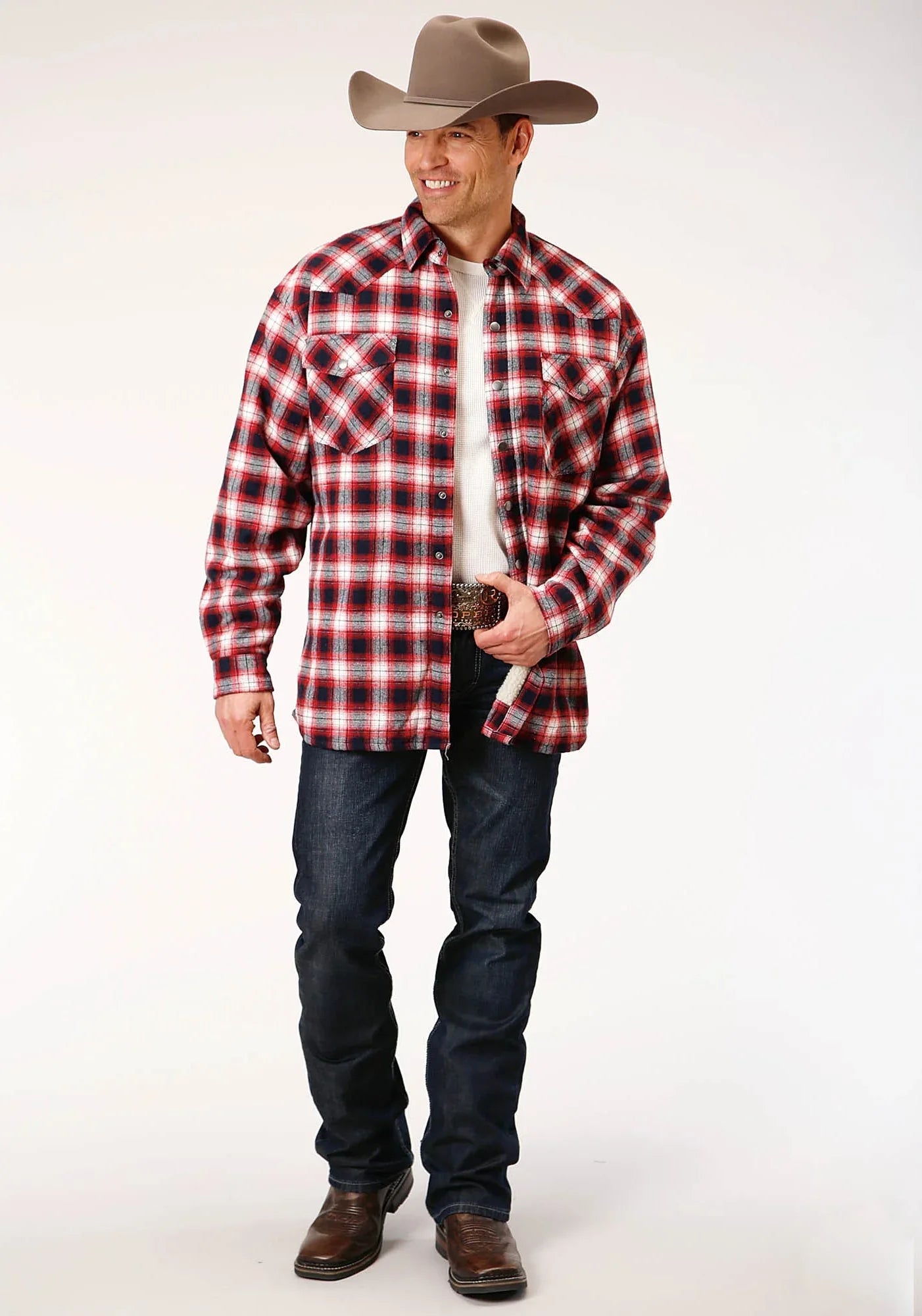 Mens Long Sleeve Tall Fit Snap Sherpa Lined Flannel Shirt Jacket - ROPER - Flyclothing LLC