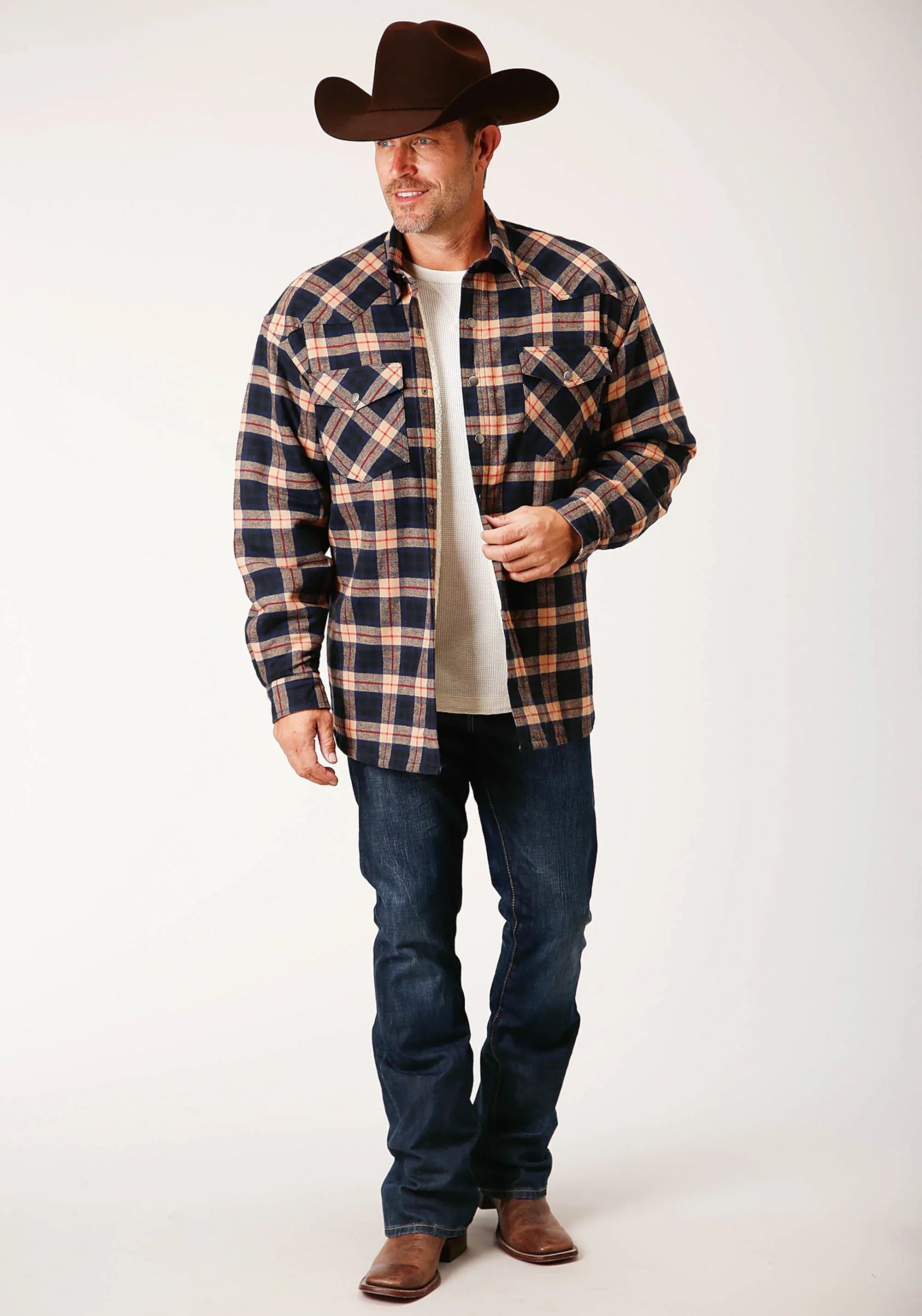 Mens Long Sleeve Tall Fit Snap Sherpa Lined Flannel Shirt Jacket - ROPER - Flyclothing LLC