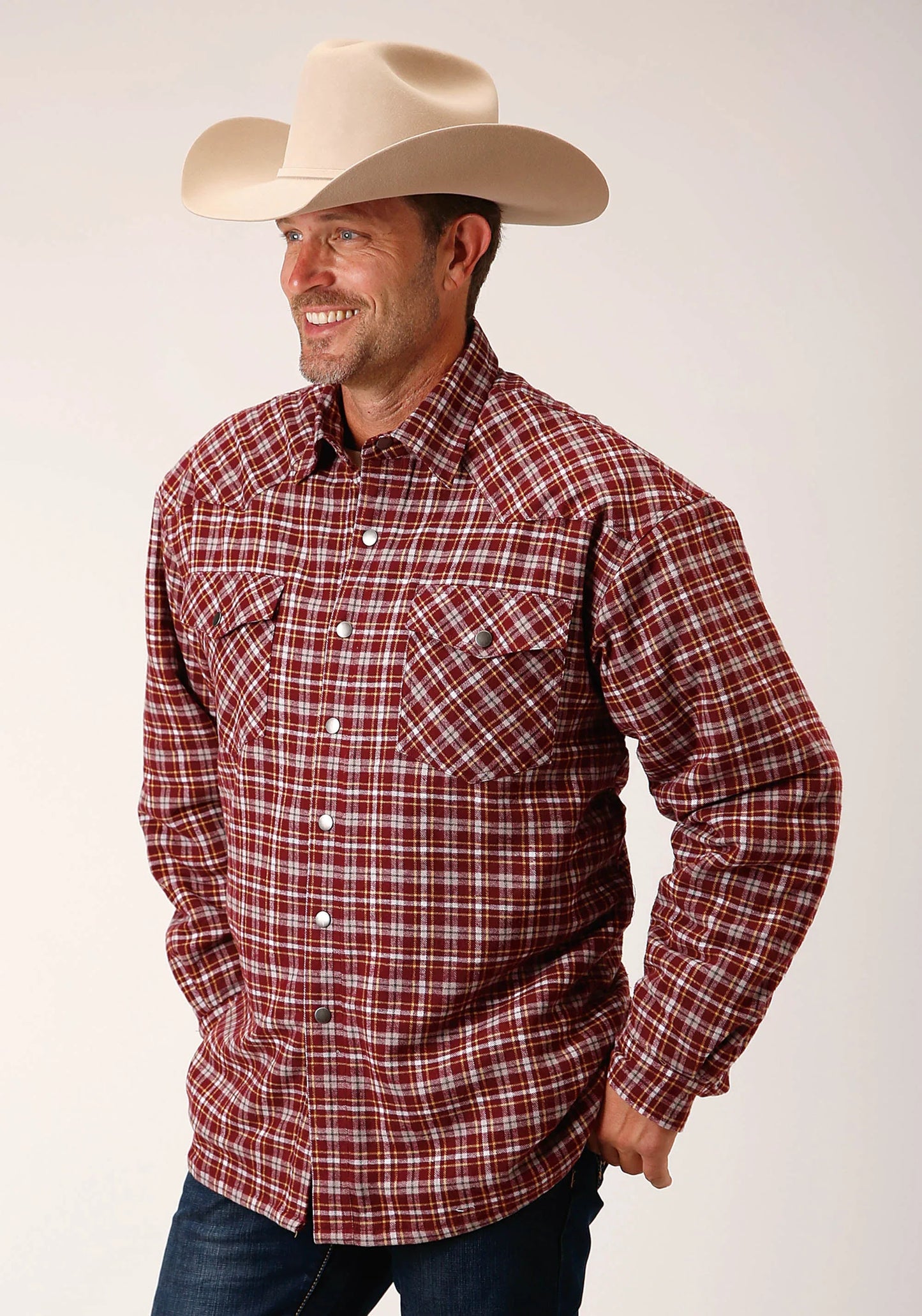 Mens Long Sleeve Tall Fit Snap Sherpa Lined Flannel Shirt Jacket - ROPER - Flyclothing LLC