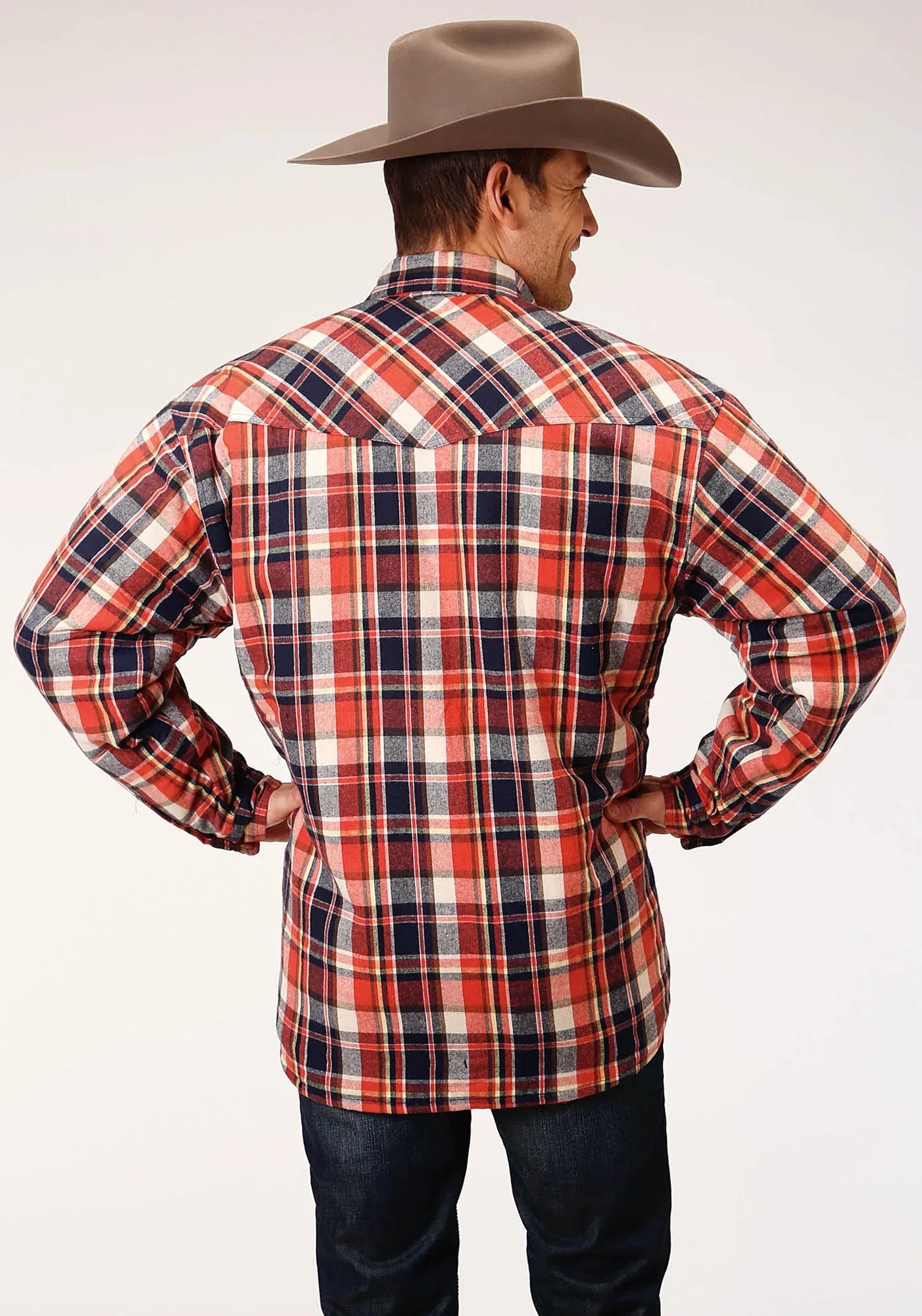 Mens Long Sleeve Tall Fit Snap Sherpa Lined Flannel Shirt Jacket - ROPER - Flyclothing LLC