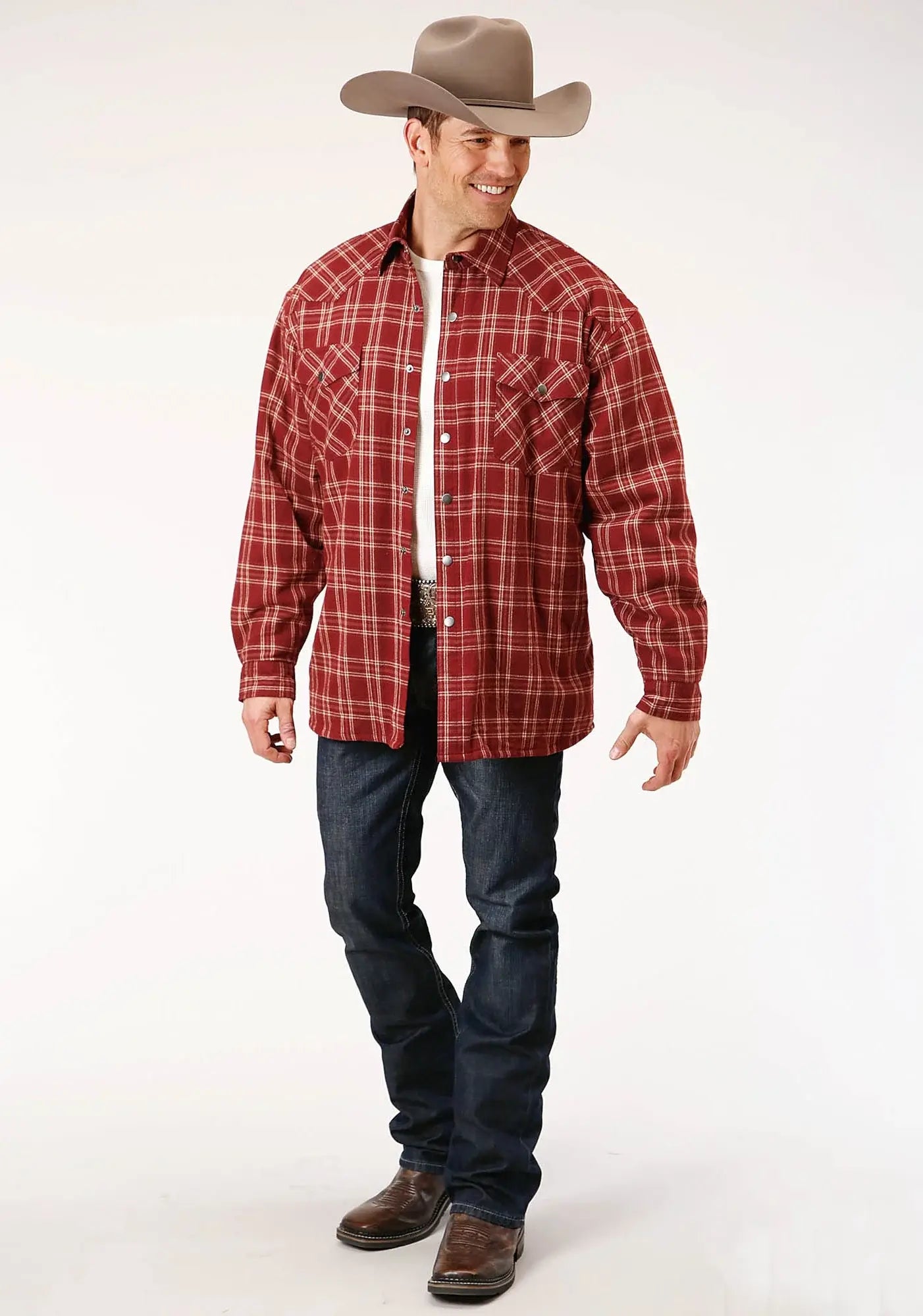 Mens Long Sleeve Tall Fit Snap Sherpa Lined Flannel Shirt Jacket - ROPER - Flyclothing LLC
