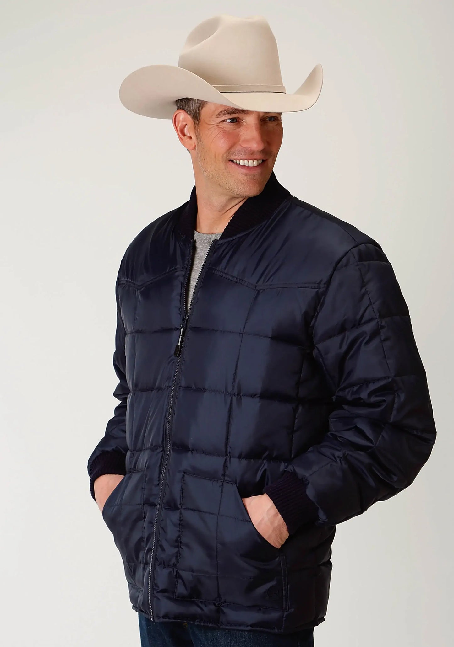 Mens Navy Blue Poly-filled Jacket - ROPER - Flyclothing LLC