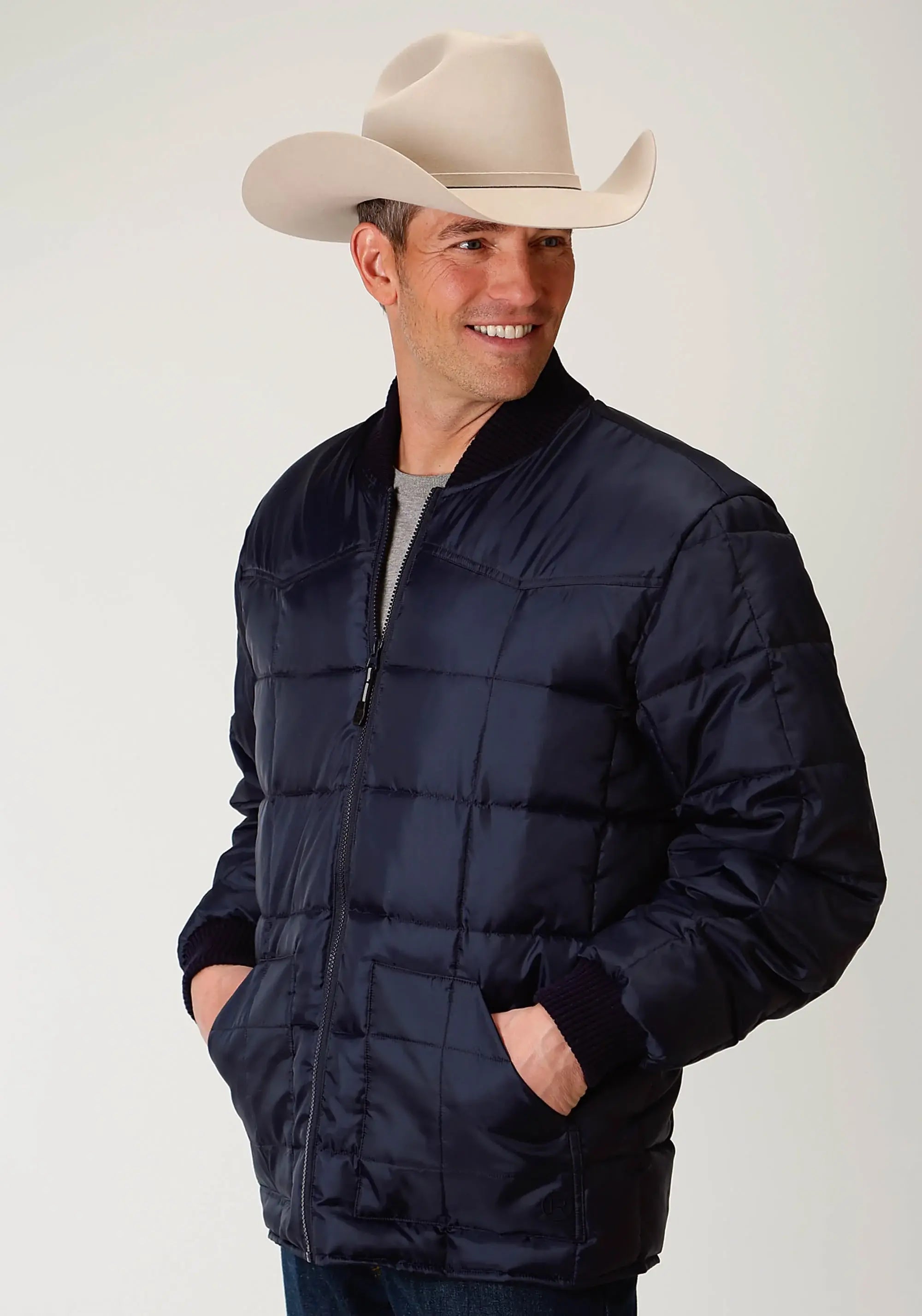 Mens Navy Blue Poly-filled Jacket - ROPER - Flyclothing LLC