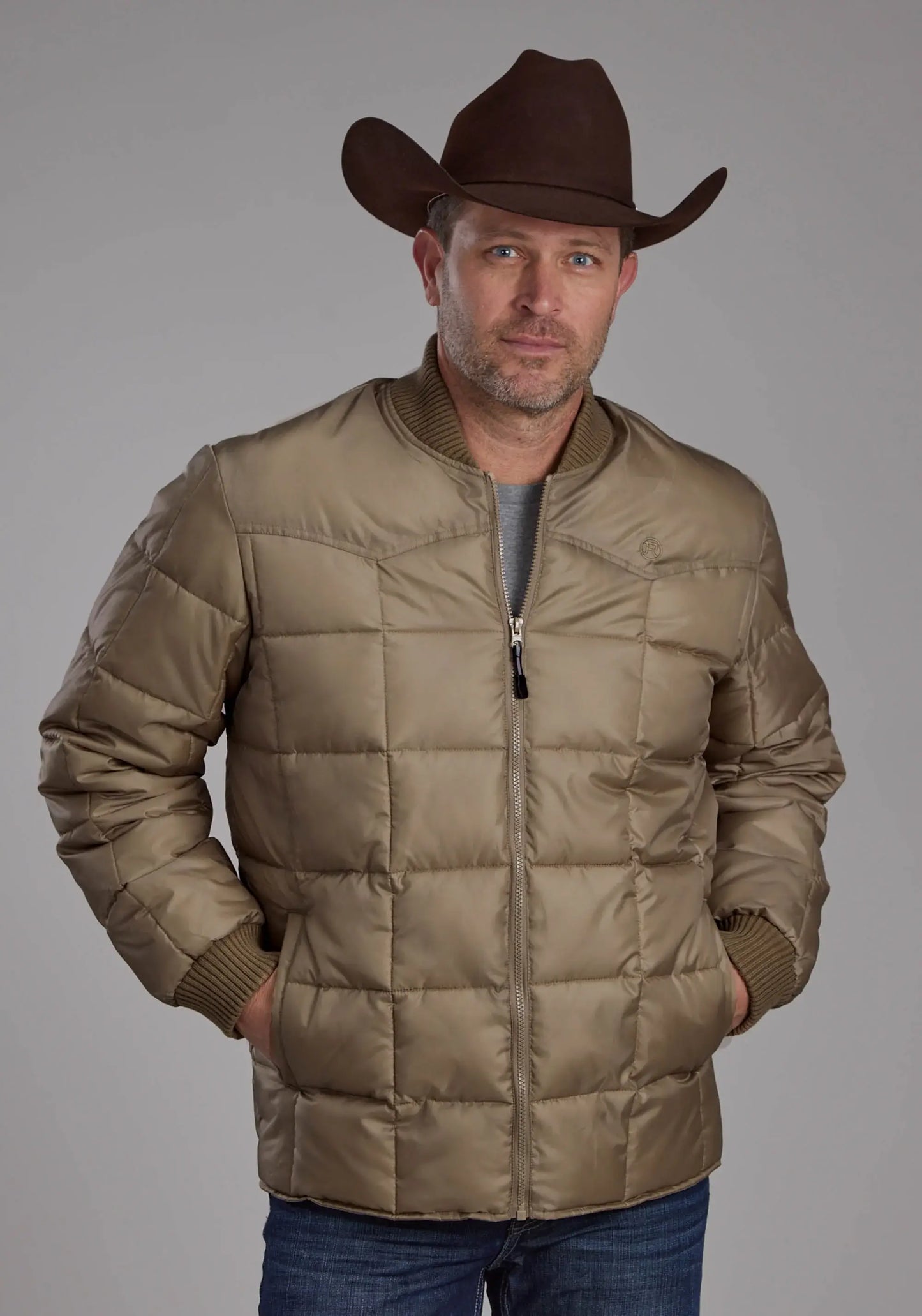 Mens Khaki Zipper Jacket - ROPER - Flyclothing LLC